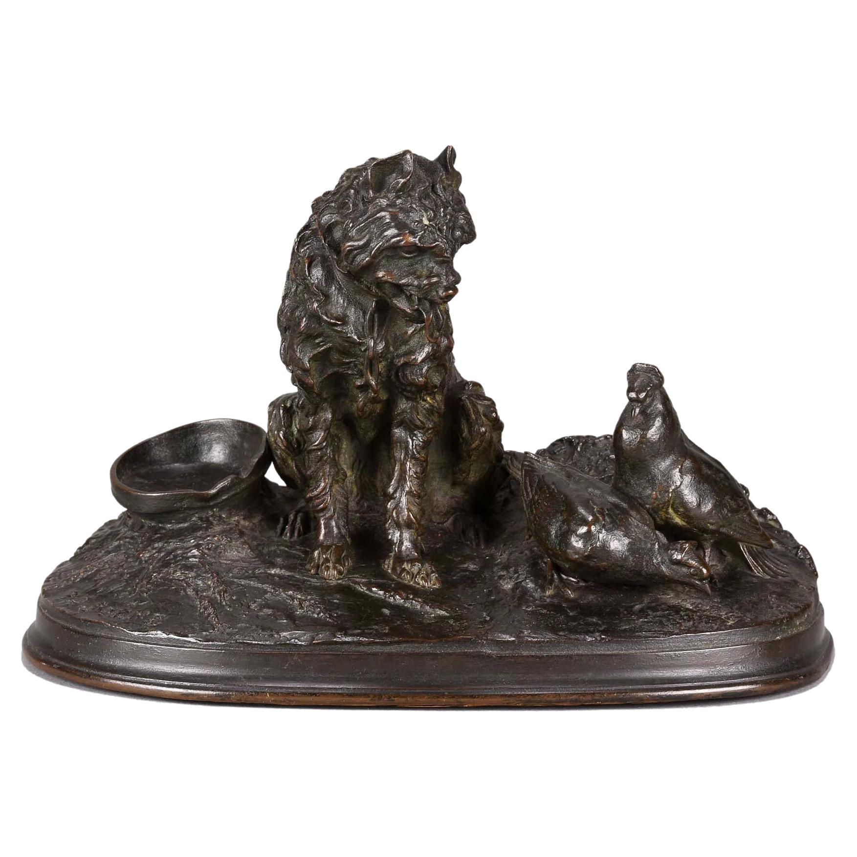 19. Jahrhundert Animalier Bronze mit dem Titel "Chien et Pigeon" von Pierre Jules Mêne