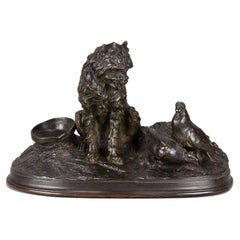 Bronze animalier du 19ème siècle intitulé "Chien et Pigeon" par Pierre Jules Mêne