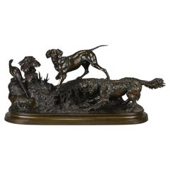 Bronze animalier du 19ème siècle intitulé « Chiens de Chasse » par Ferdinand Pautrot