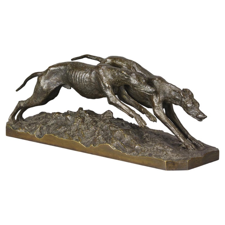 Bronze animalier du 19ème siècle intitulé "Lvriers de Course" par  Christophe Fratin En vente sur 1stDibs