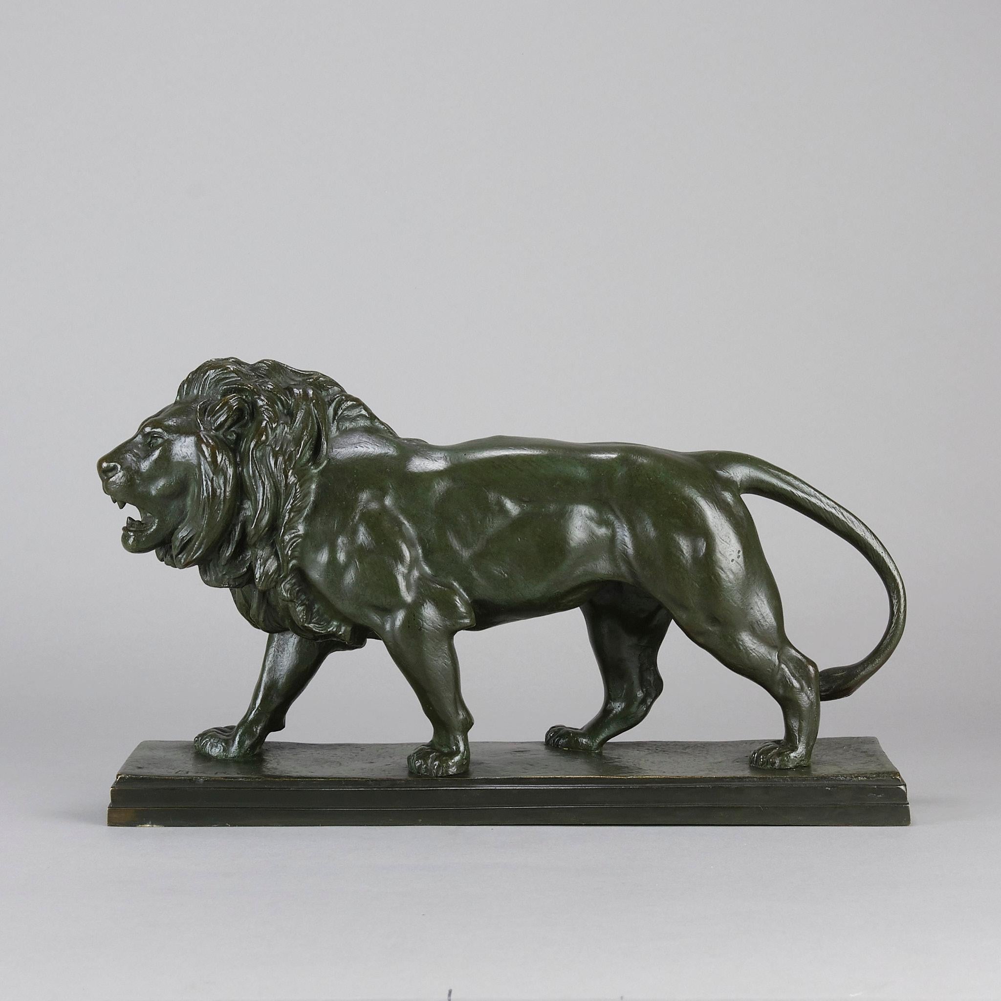 A majestic late 19th Century Animalier bronze study of a walking lion with fine rich brown patina and very fine hand chased surface detail. Raised on an integral base, signed Barye
ADDITIONAL INFORMATION

Height:                                     