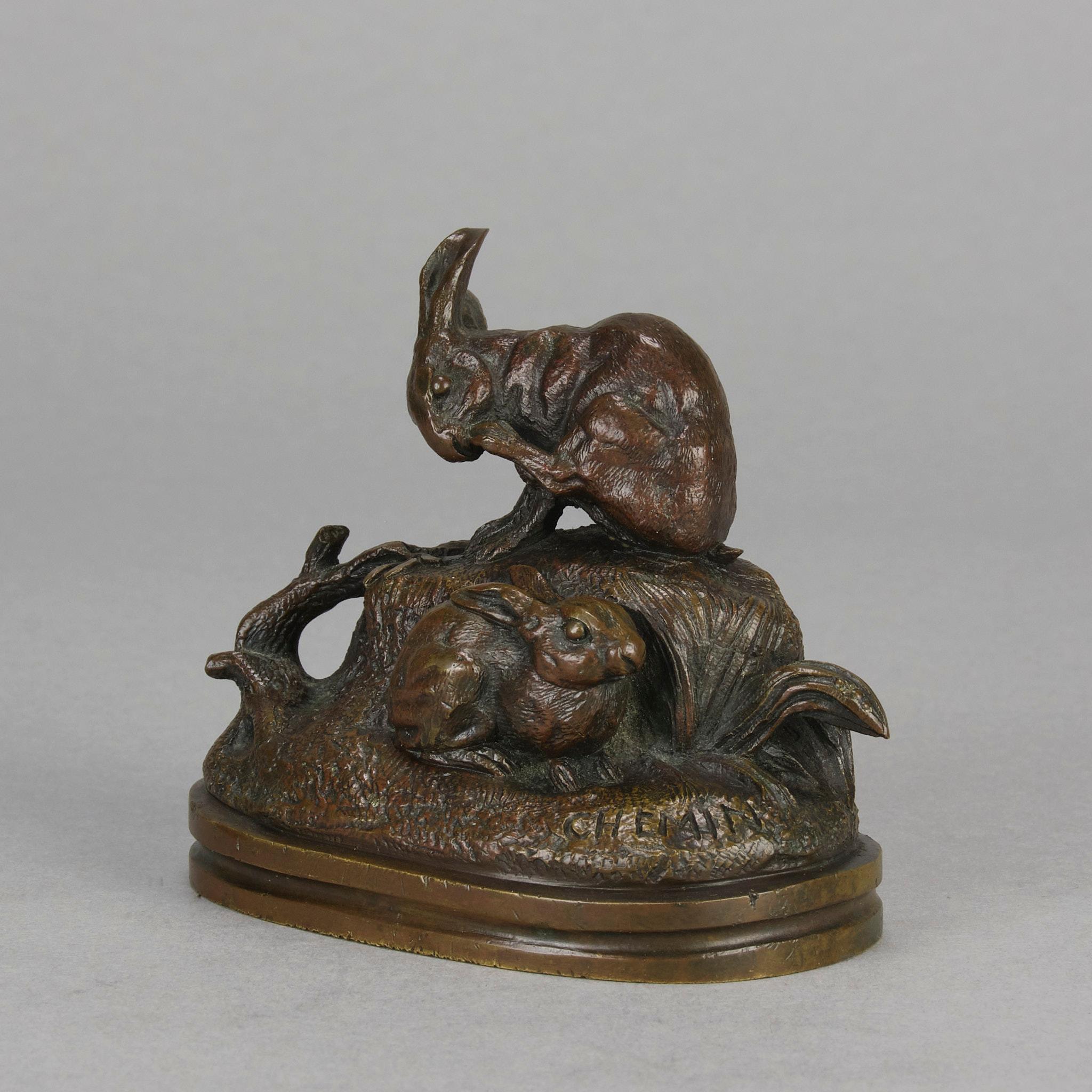 Bronze animalier du 19ème siècle intitulé « Paire de lapins » par Victor Chemin en vente 2
