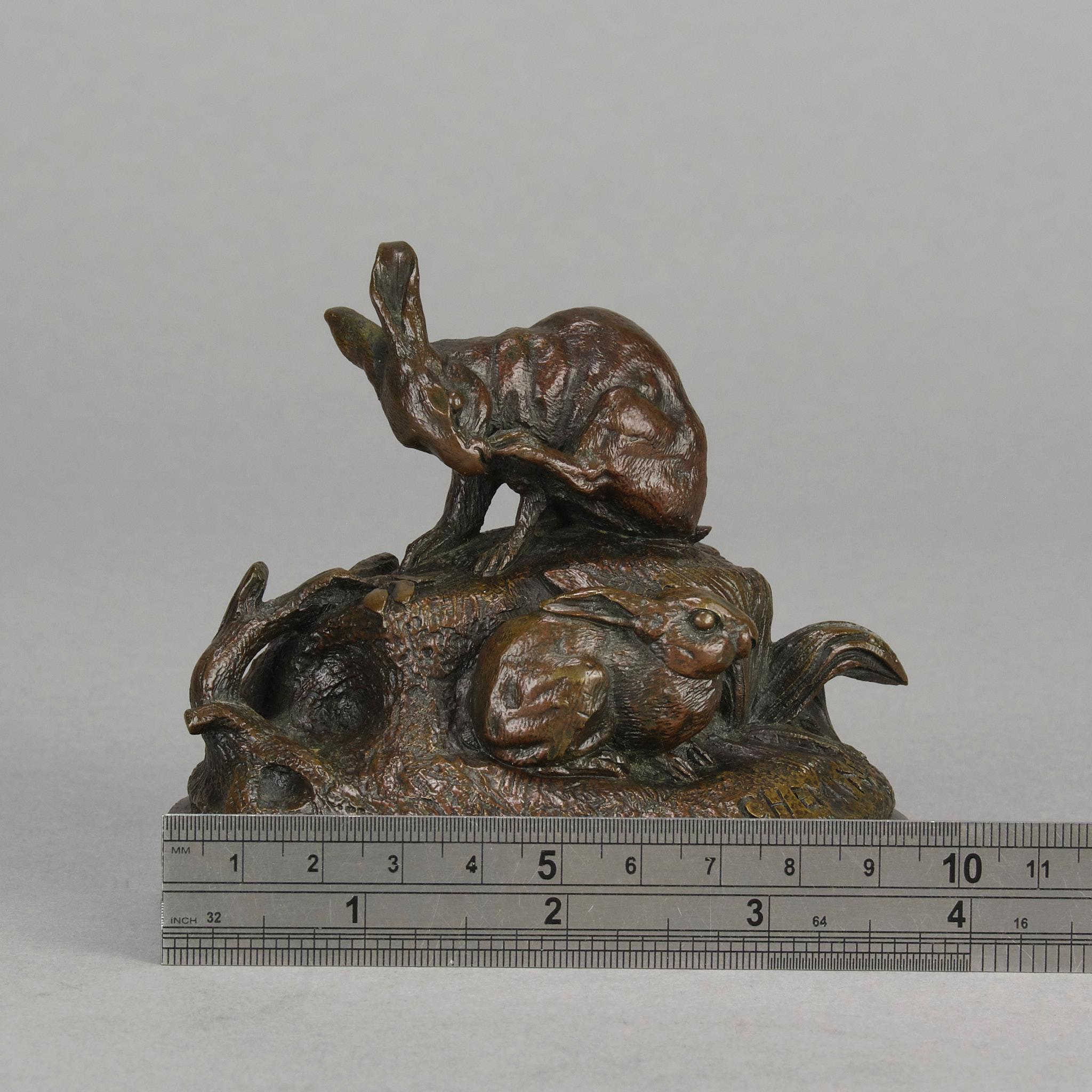 Tierier-Bronze des 19. Jahrhunderts mit dem Titel „Pair of Rabbits“ von Victor Chemin im Angebot 5