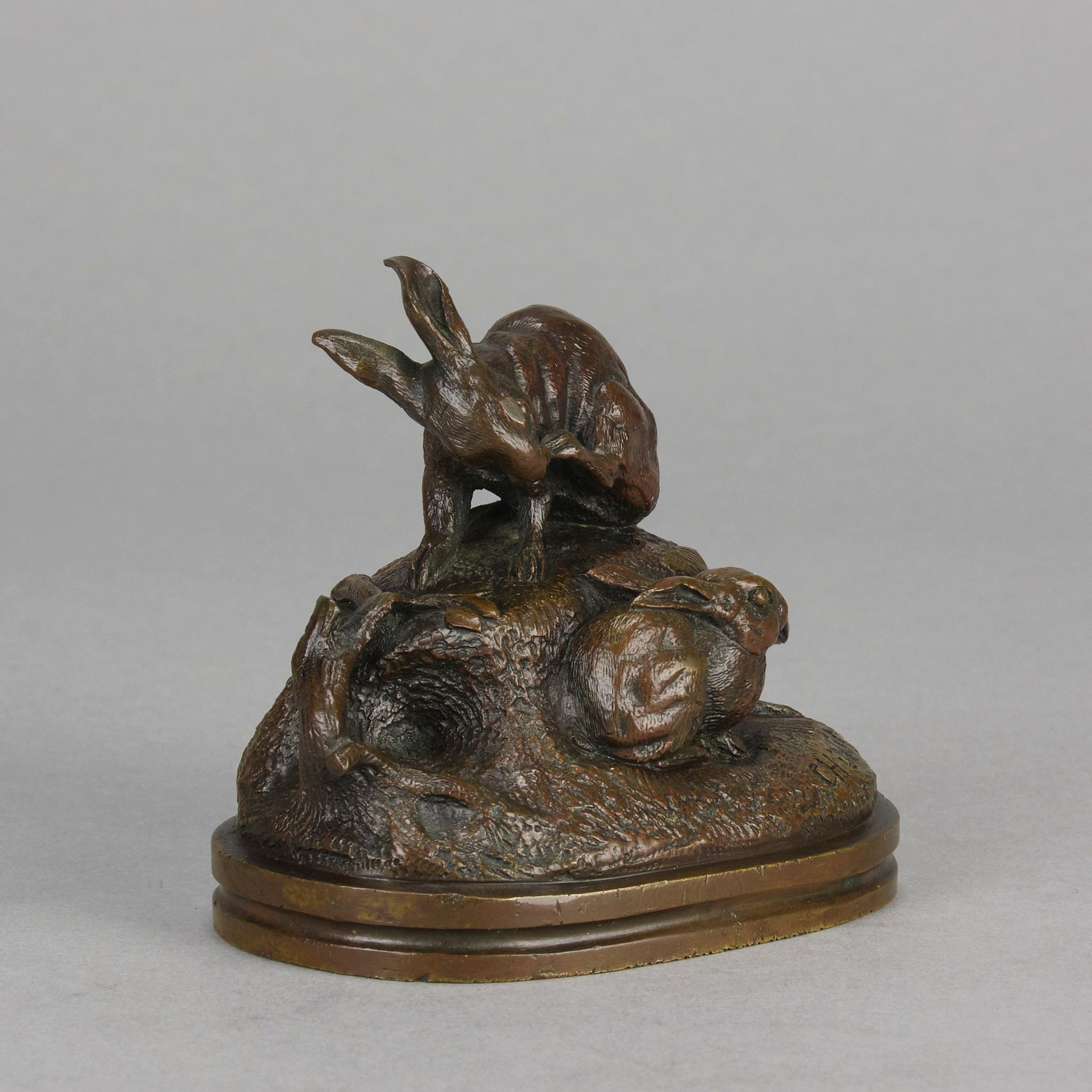 Tierier-Bronze des 19. Jahrhunderts mit dem Titel „Pair of Rabbits“ von Victor Chemin (Französisch) im Angebot