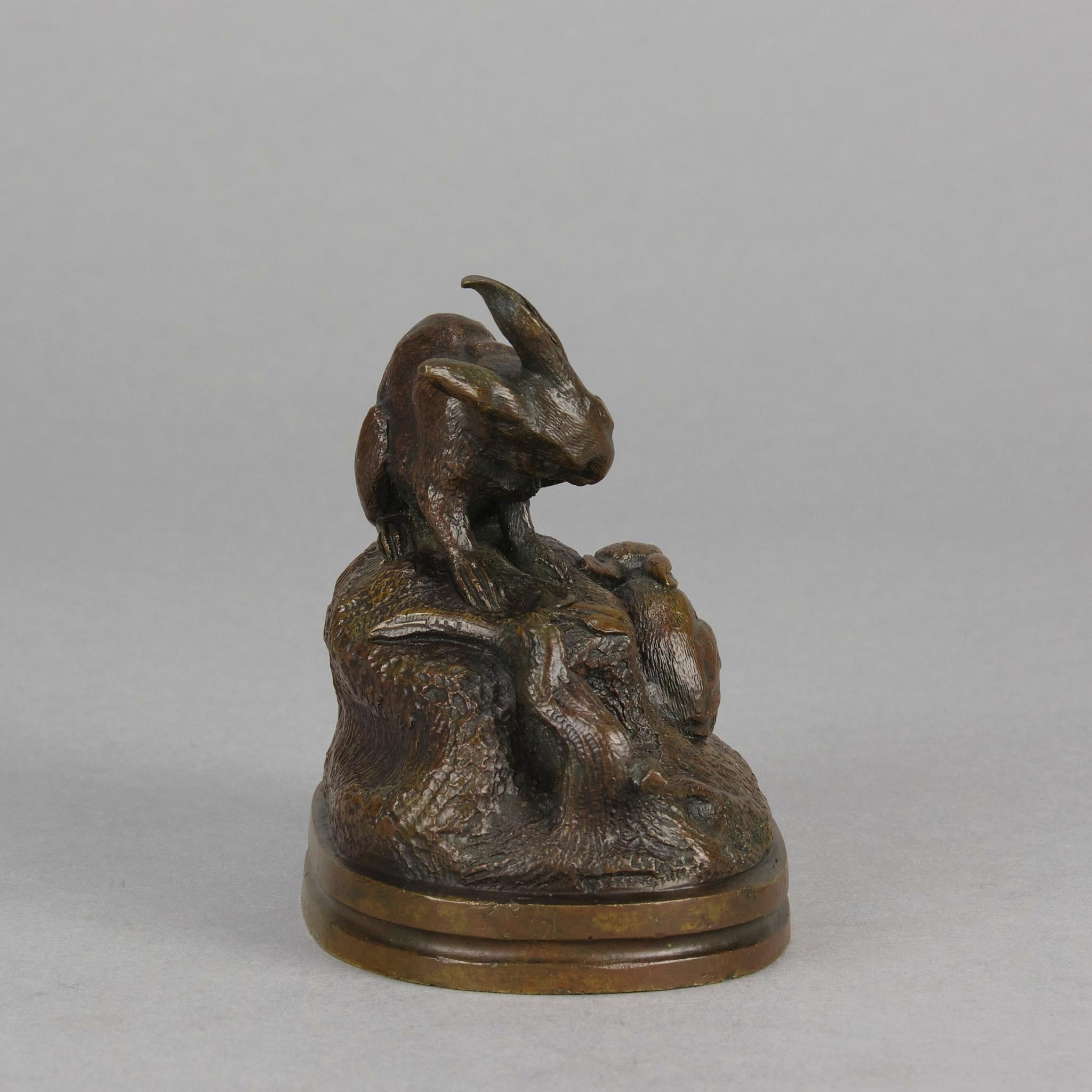 Français Bronze animalier du 19ème siècle intitulé « Paire de lapins » par Victor Chemin en vente