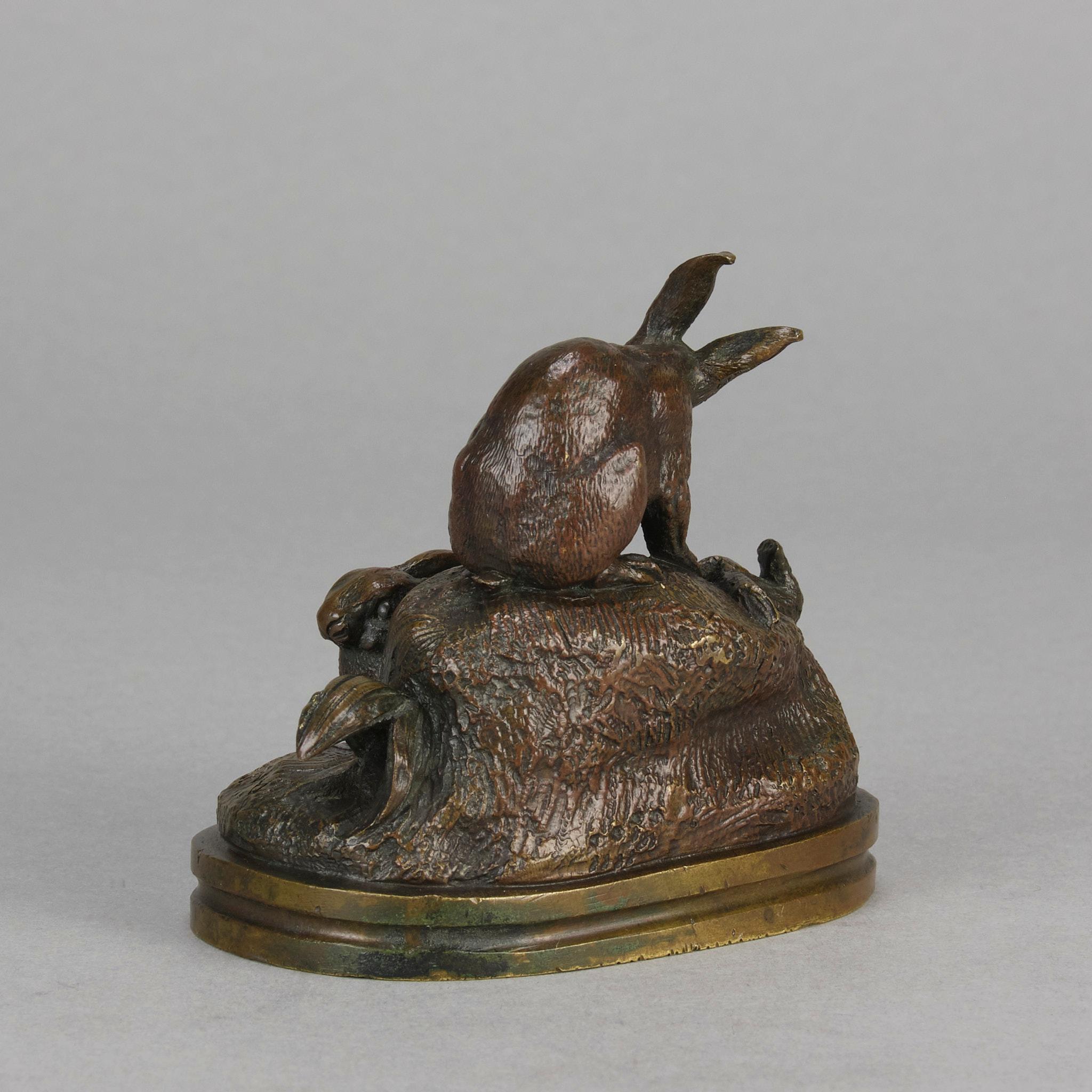 XIXe siècle Bronze animalier du 19ème siècle intitulé « Paire de lapins » par Victor Chemin en vente