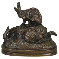 19th Century Animalier Bronze entitled "Pair of Rabbits" by Victor Chemin