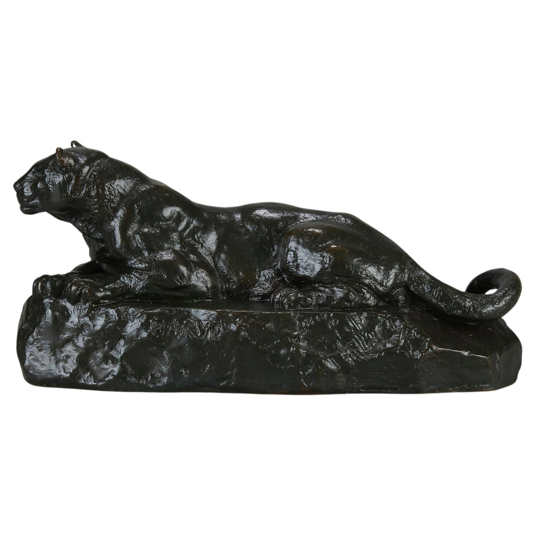 Animalische Bronze des 19. Jahrhunderts mit dem Titel "Panthere de l'Inde" von Antoine L Barye