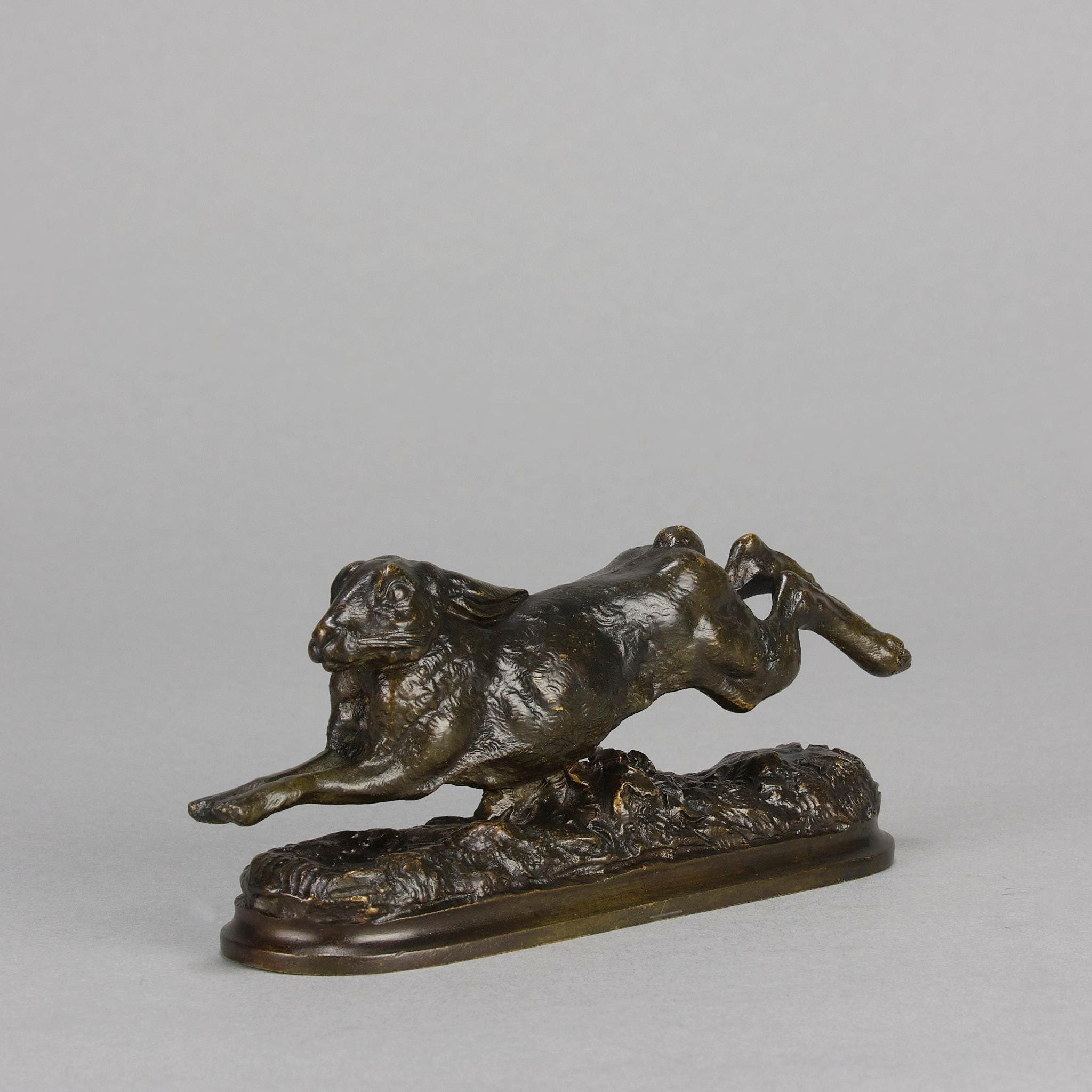 Moulage Bronze animalier du 19ème siècle intitulé « Running Hare » par Arthur Comte du Passage en vente