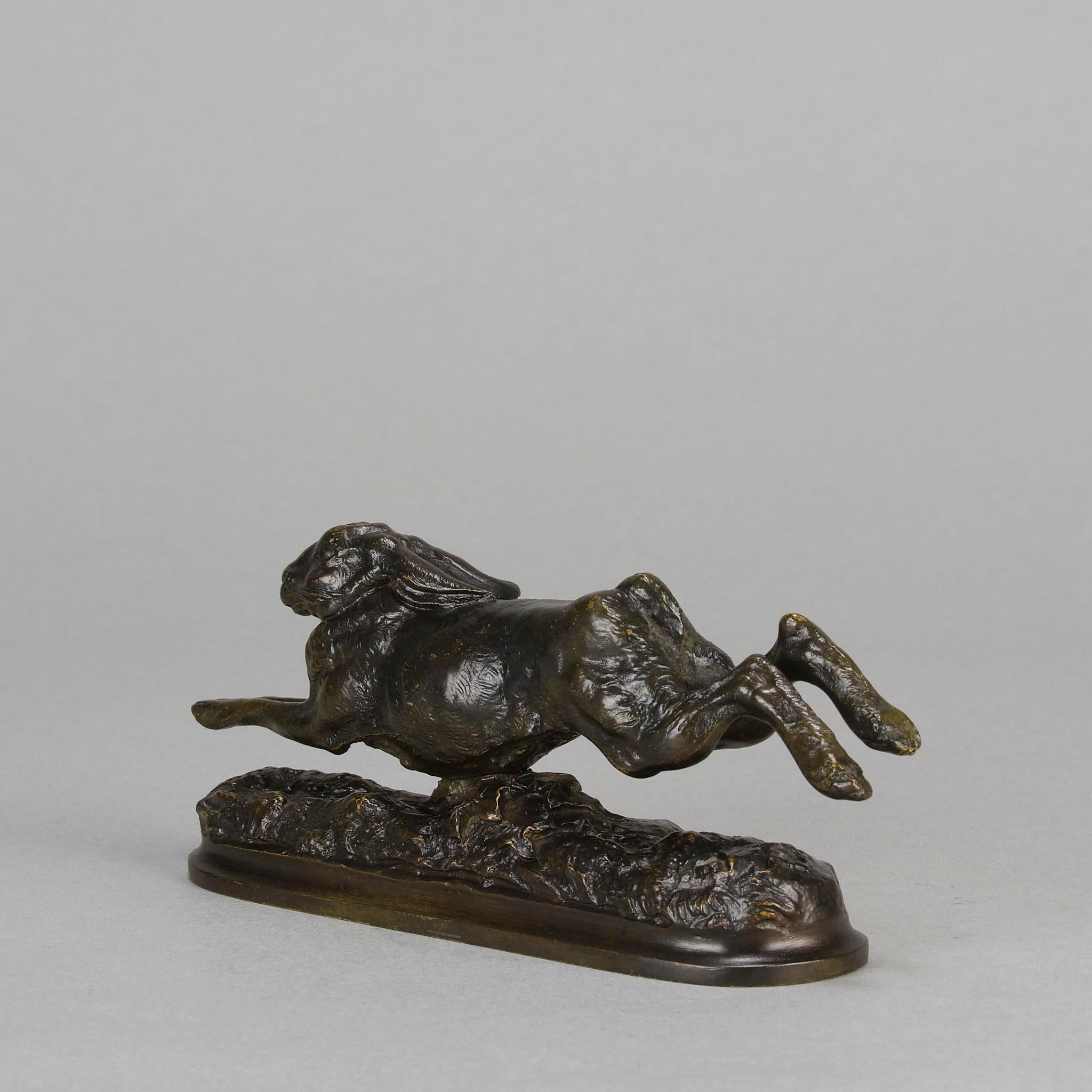 XIXe siècle Bronze animalier du 19ème siècle intitulé « Running Hare » par Arthur Comte du Passage en vente