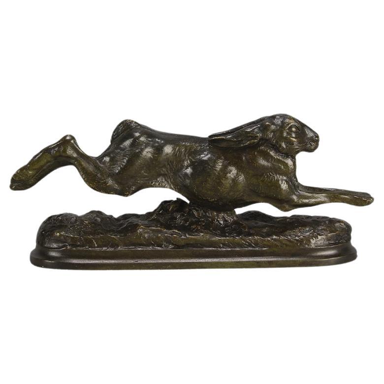 19th Century Animalier Bronze entitled "Running Hare" by Arthur Comte du Passage For Sale
