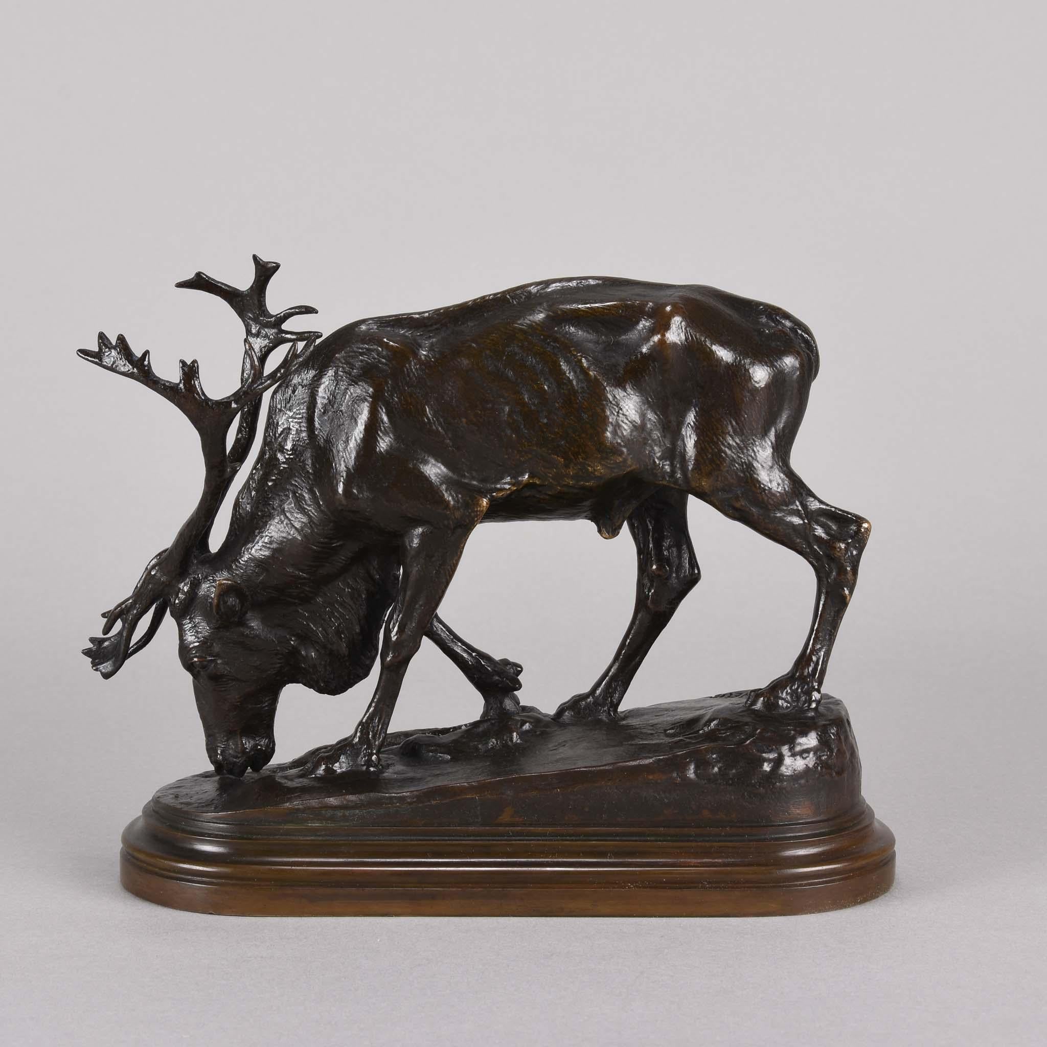 19. Jahrhundert Animalier Bronzeskulptur mit dem Titel  „Reindeer“ von Isidore Bonheur im Angebot 1
