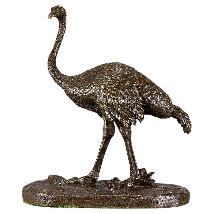 Tier-Bronze-Skulptur mit dem Titel „Stückender Strauß“ von Barye aus dem 19. Jahrhundert