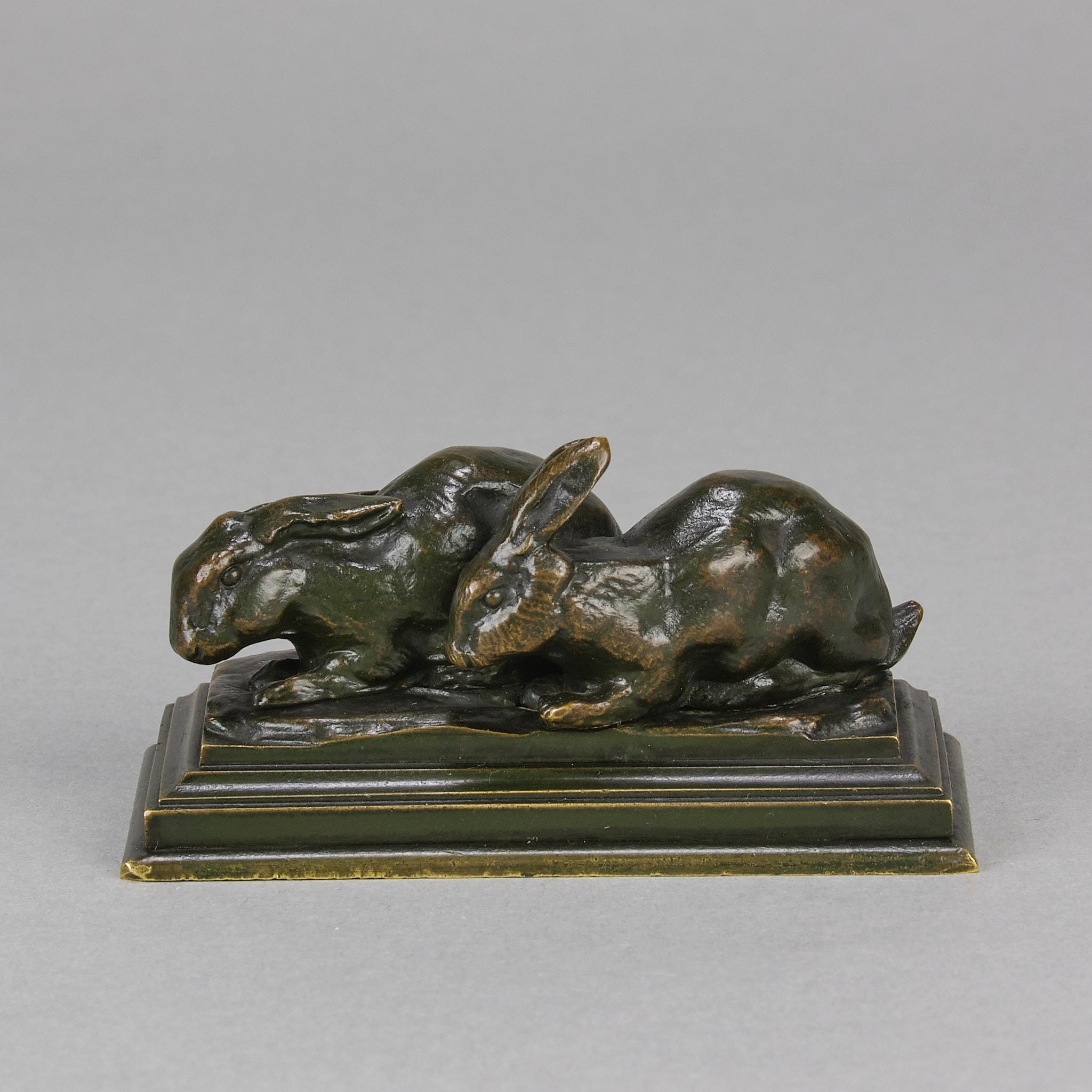 Tierier-Bronze-Skulptur „Group de Lapins“ von Antoine L Barye aus dem 19. Jahrhundert (Art nouveau) im Angebot