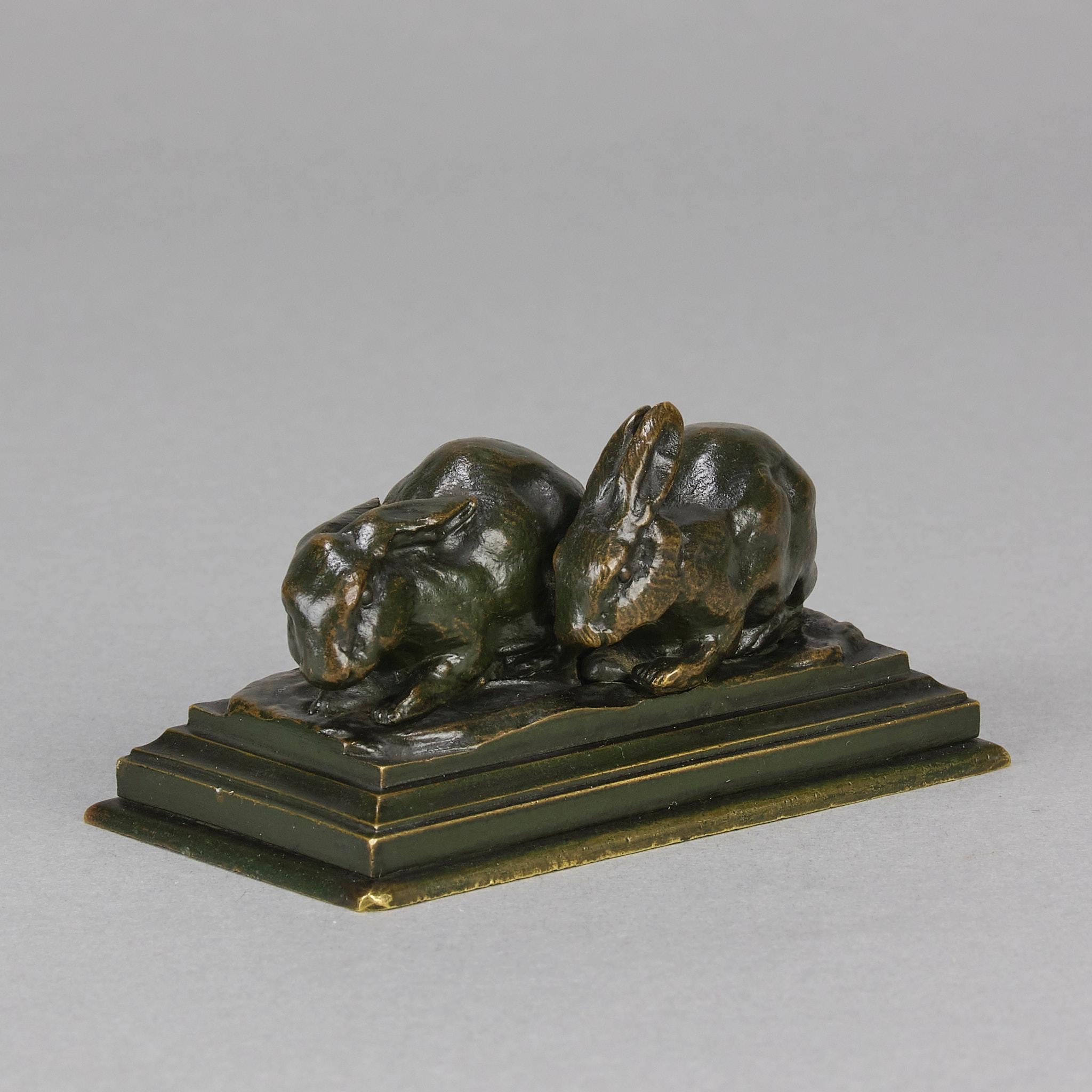 Français Sculpture animalière en bronze du 19ème siècle « Groupe de Lapins » d'Antoine L Barye en vente