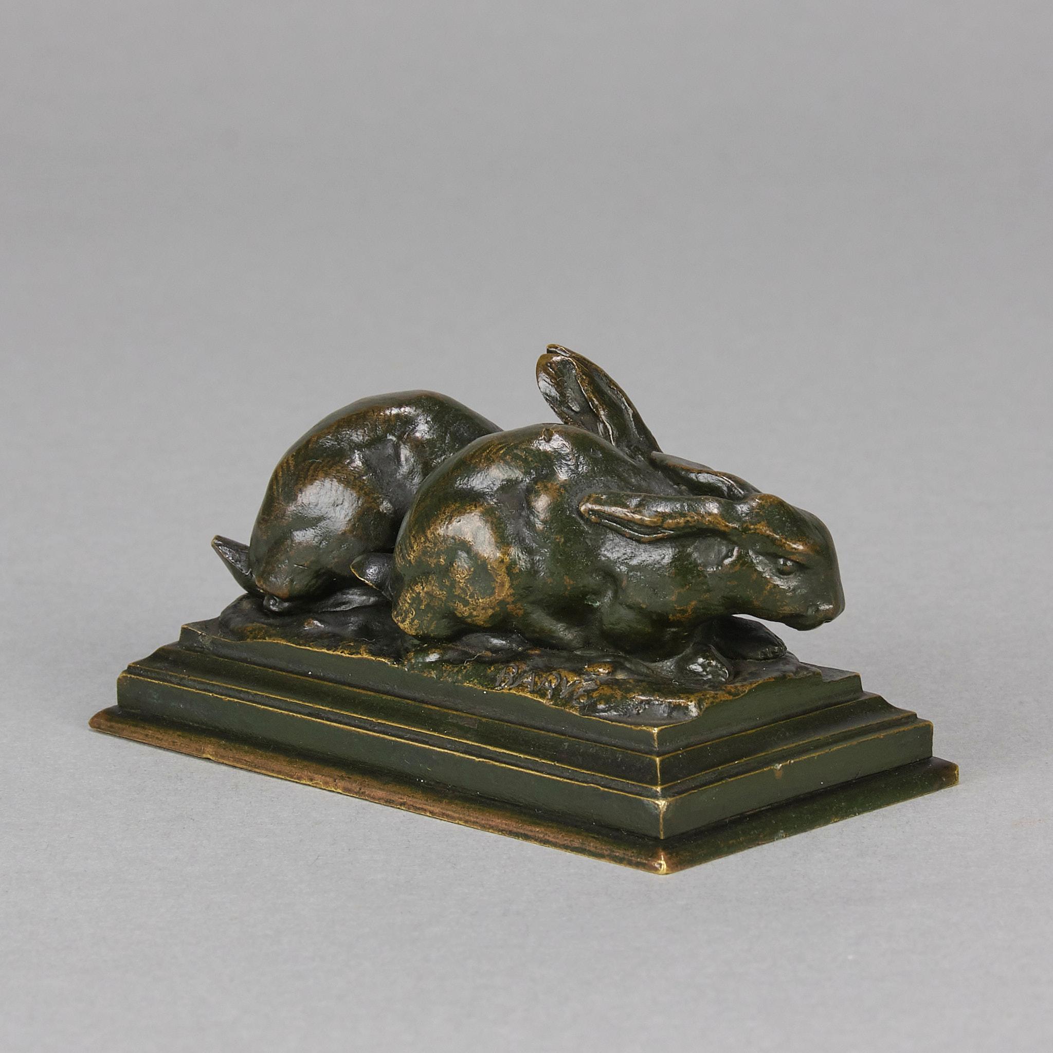 Sculpture animalière en bronze du 19ème siècle « Groupe de Lapins » d'Antoine L Barye Excellent état - En vente à London, GB