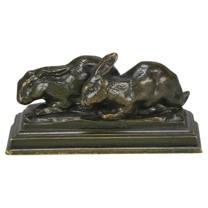 Tierier-Bronze-Skulptur „Group de Lapins“ von Antoine L Barye aus dem 19. Jahrhundert