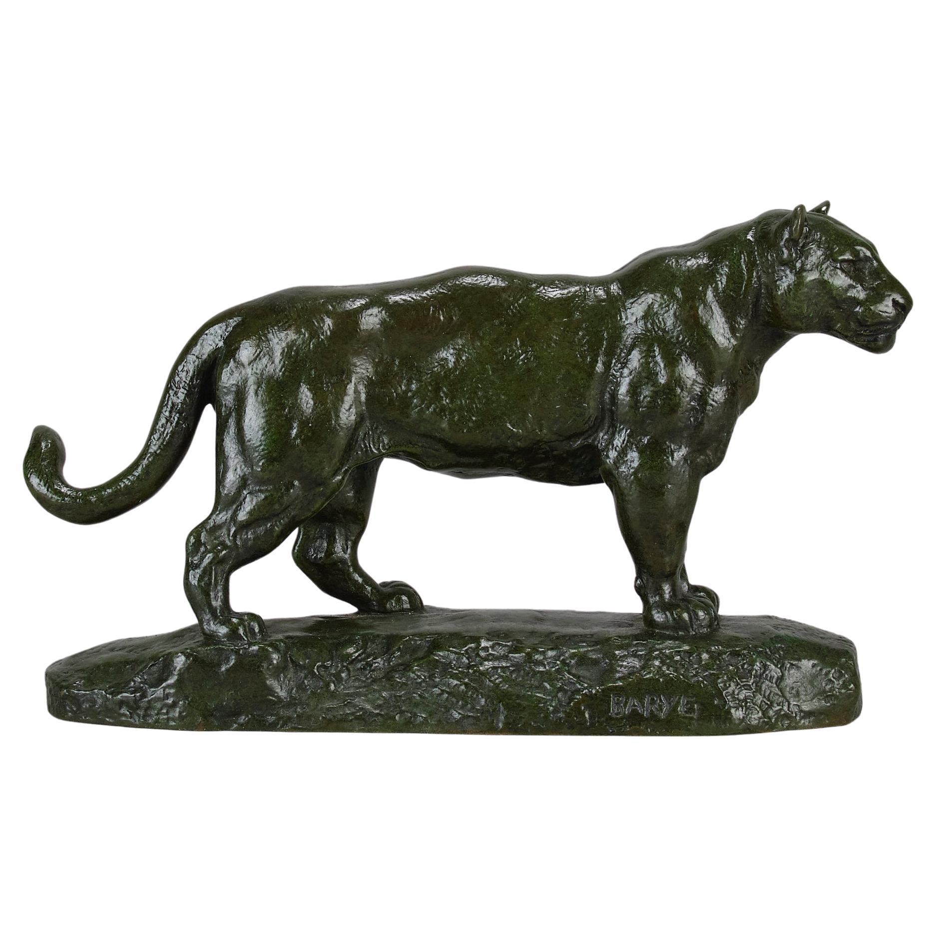 Étude animalière en bronze du 19e siècle intitulée « Jaguar Debout » par Antoine L Barye