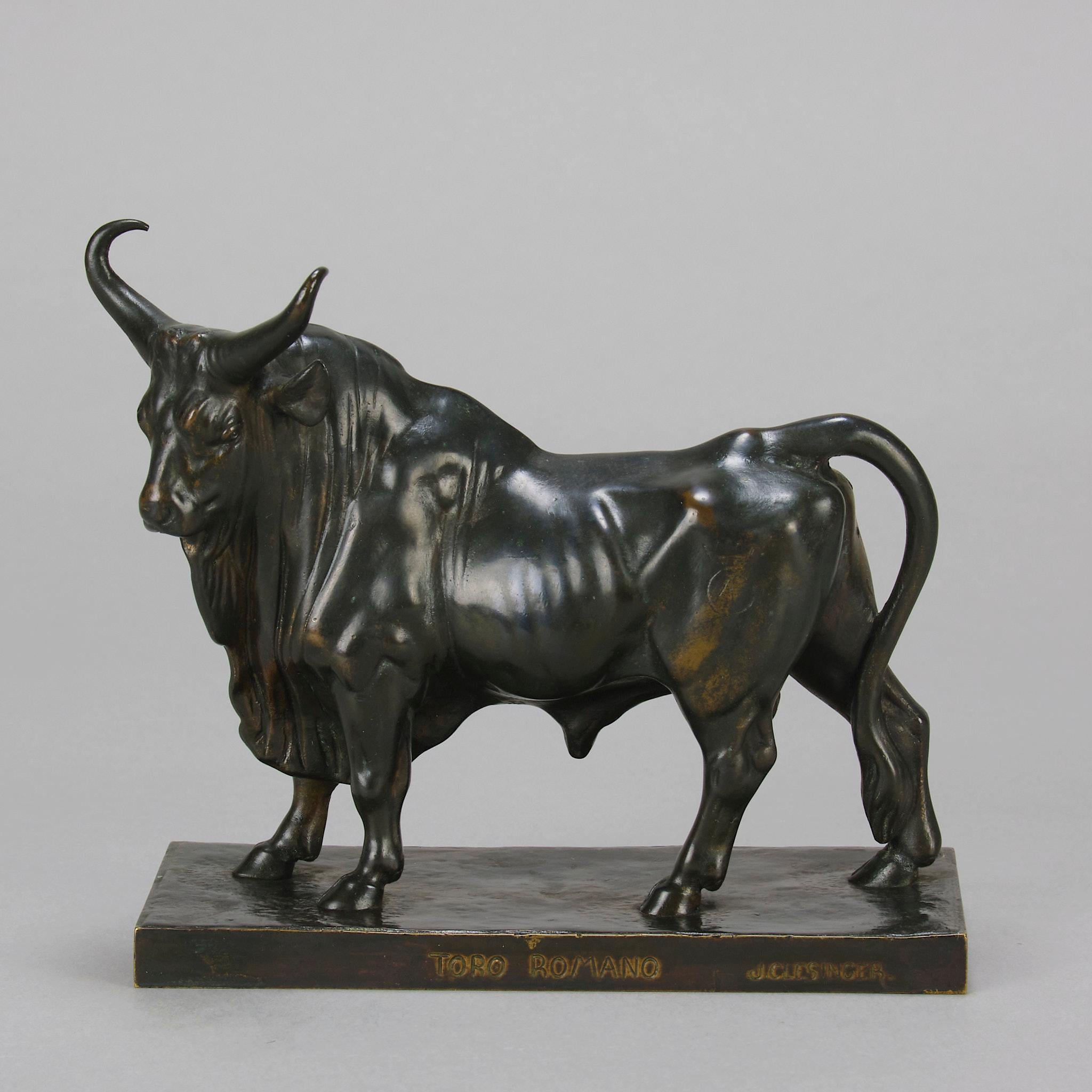 Tierleder-Bronze „Taureau Romano“ von Jean-Baptiste Clesinger aus dem 19. Jahrhundert (Art nouveau) im Angebot