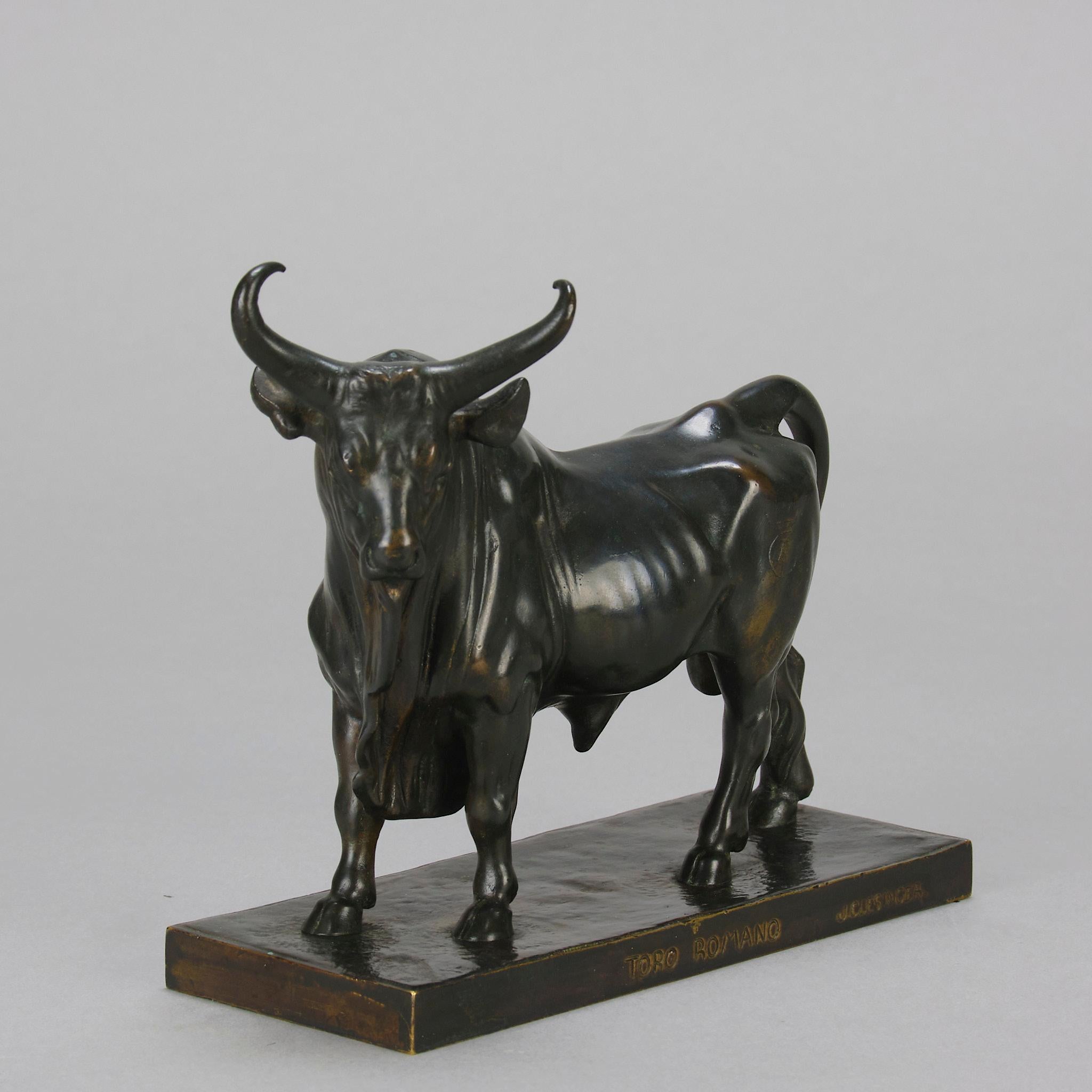 Tierleder-Bronze „Taureau Romano“ von Jean-Baptiste Clesinger aus dem 19. Jahrhundert (Französisch) im Angebot