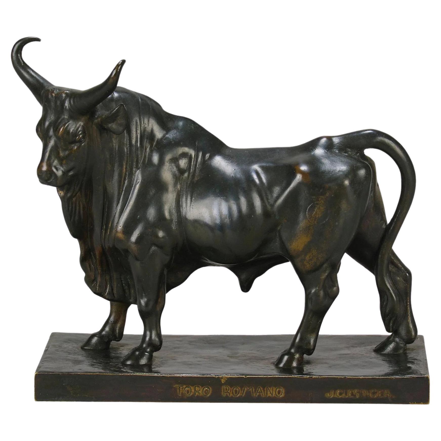 Tierleder-Bronze „Taureau Romano“ von Jean-Baptiste Clesinger aus dem 19. Jahrhundert im Angebot
