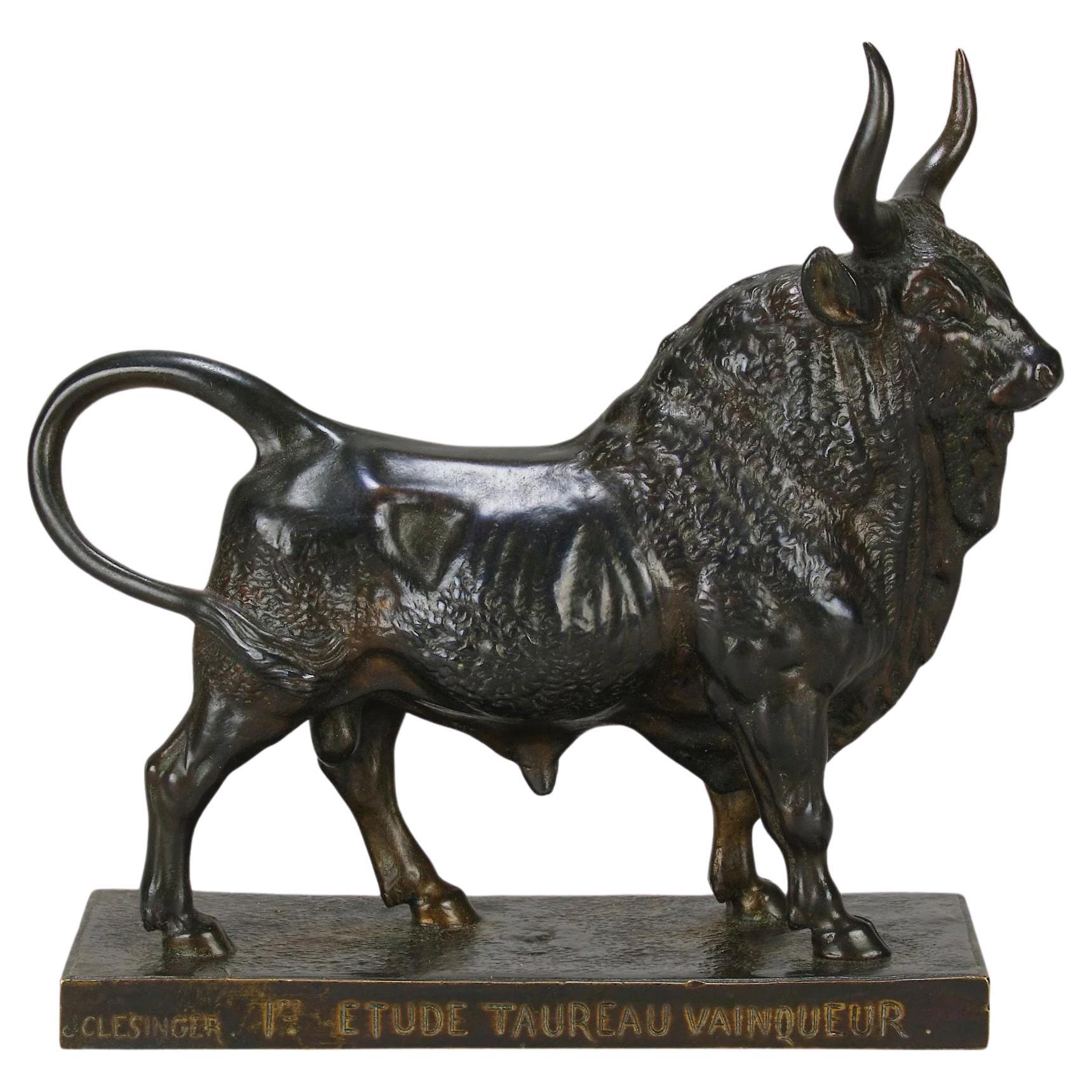"Taureau Vainqueur" en bronze animalier du 19ème siècle par Jean-Baptiste Clesinger en vente