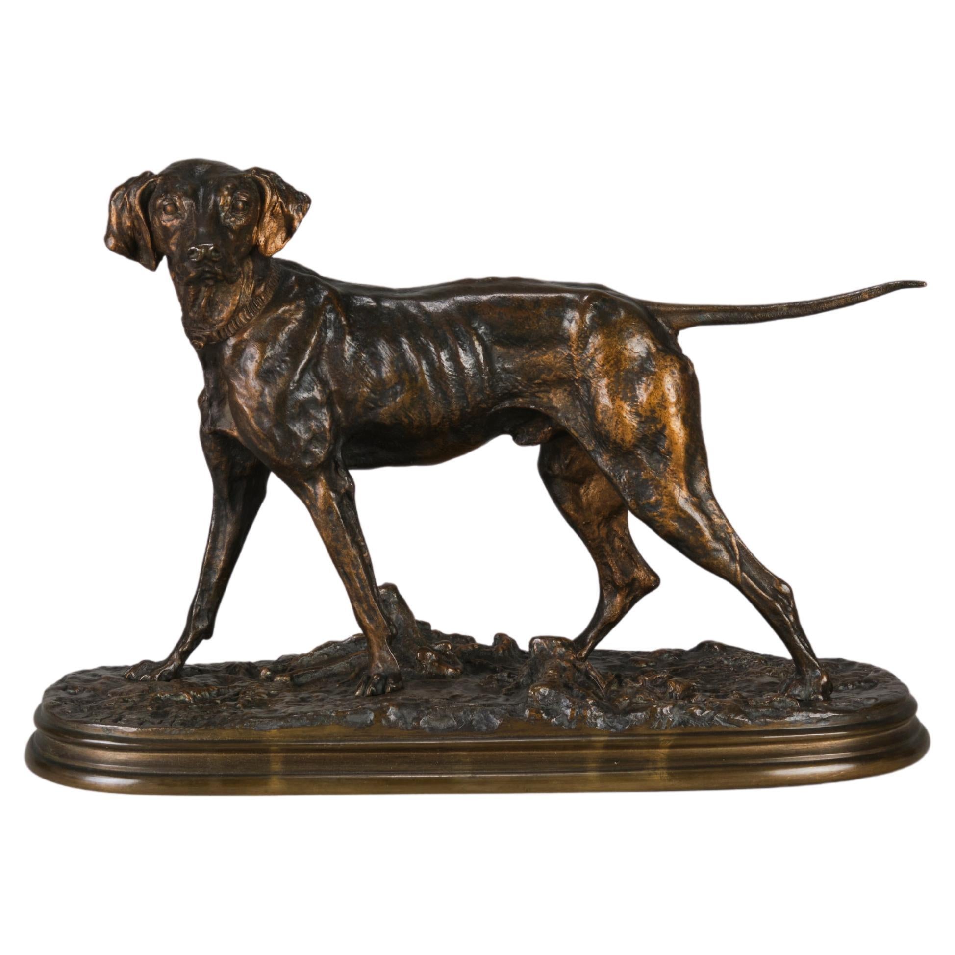 19th Century Animaliers Bronze Entitled "Chien Braque" by Pierre Jules Mêne