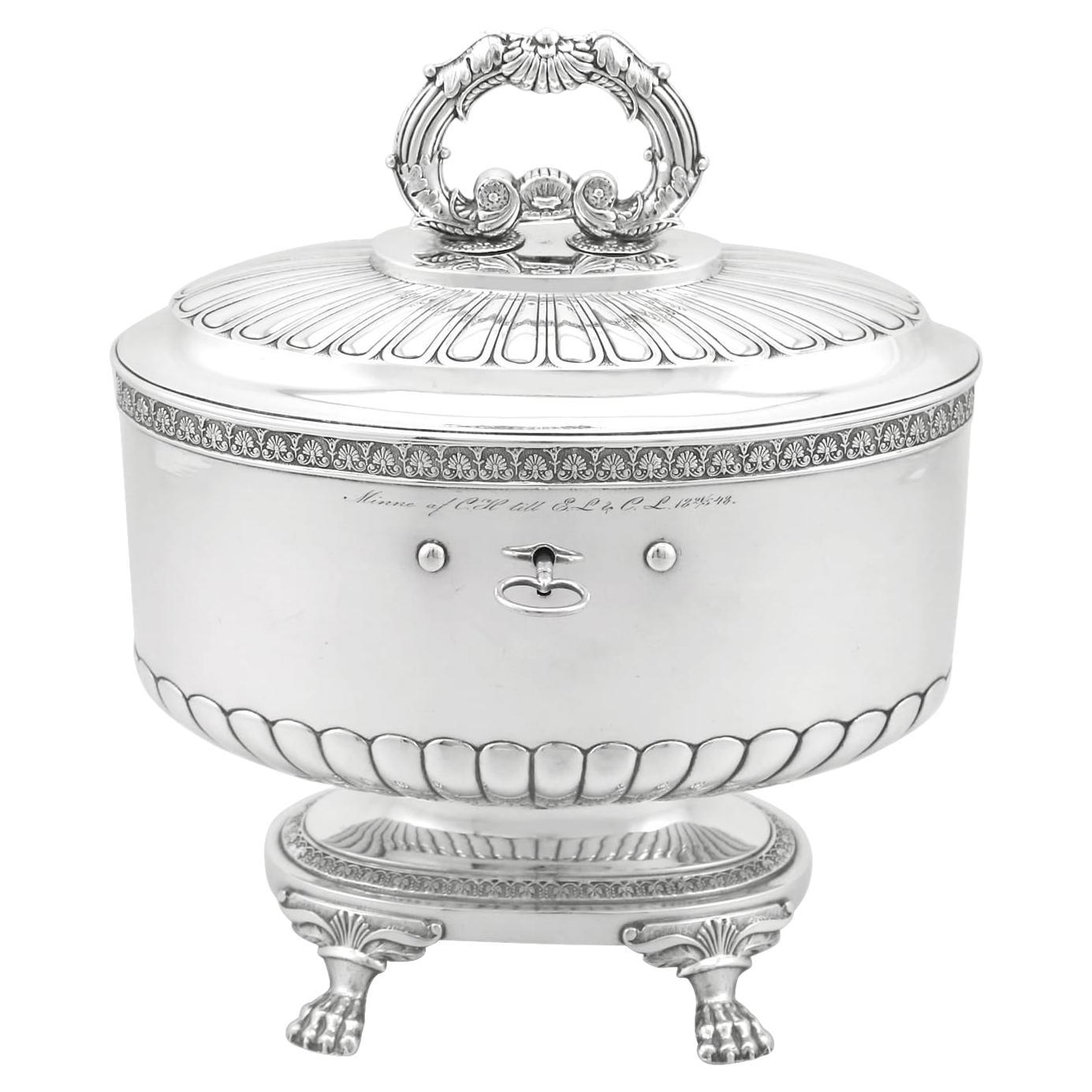 19th Century Antique 1845 Sterling Silver Locking Biscuit Box For Sale