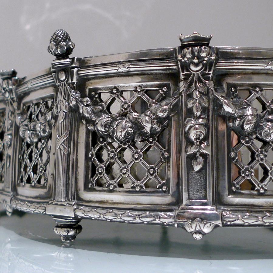19th Century Antique 800 Standard Large Silver French Jardinière, circa 1890 For Sale 2