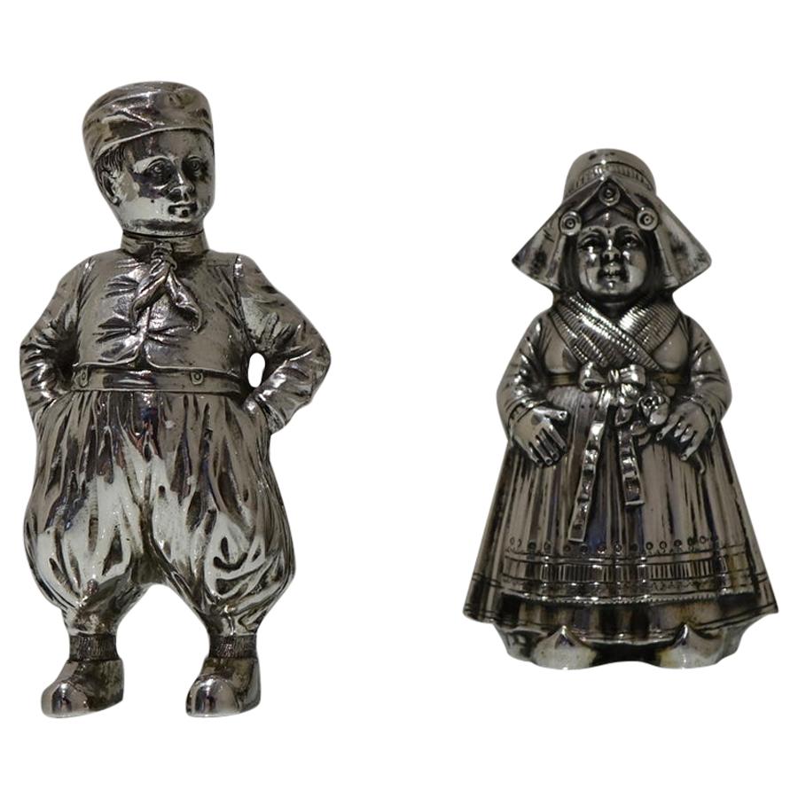 19th Century Antique 800 Standard Silver Figural Peppers German circa 1890, Pair For Sale