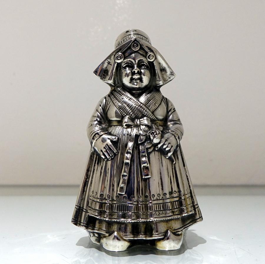 Victorian 19th Century Antique 800 Standard Silver Figural Peppers German circa 1890, Pair For Sale