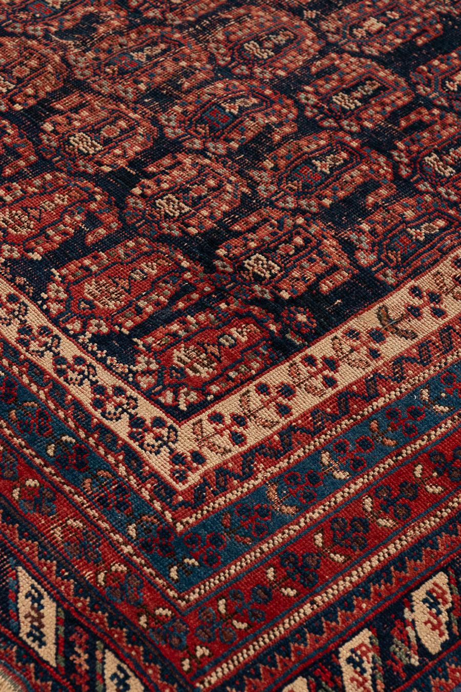 Caucasico Antique Afshar Carpet with Dark Ground + Geometric Details and Repeating Motifs in vendita