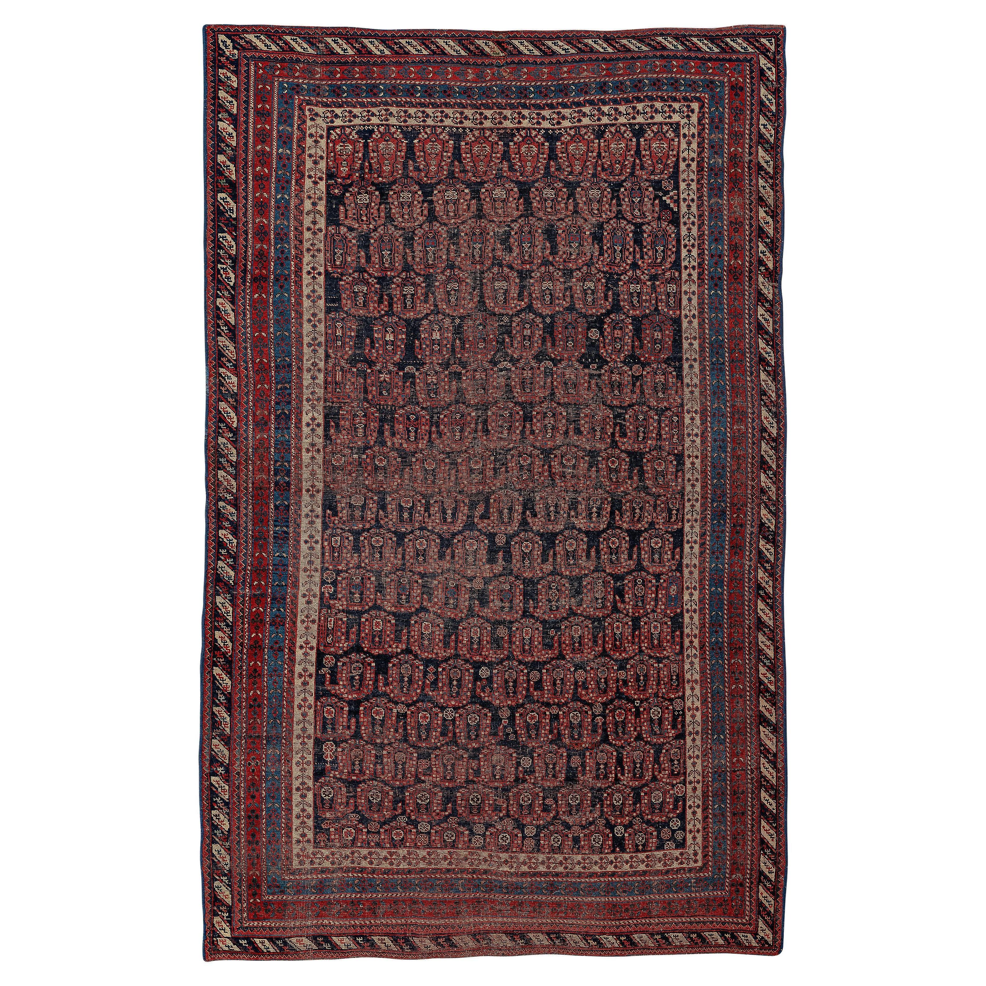 Antique Afshar Carpet with Dark Ground + Geometric Details and Repeating Motifs