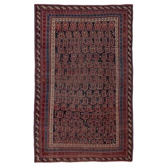 Antique Afshar Carpet with Dark Ground + Geometric Details and Repeating Motifs