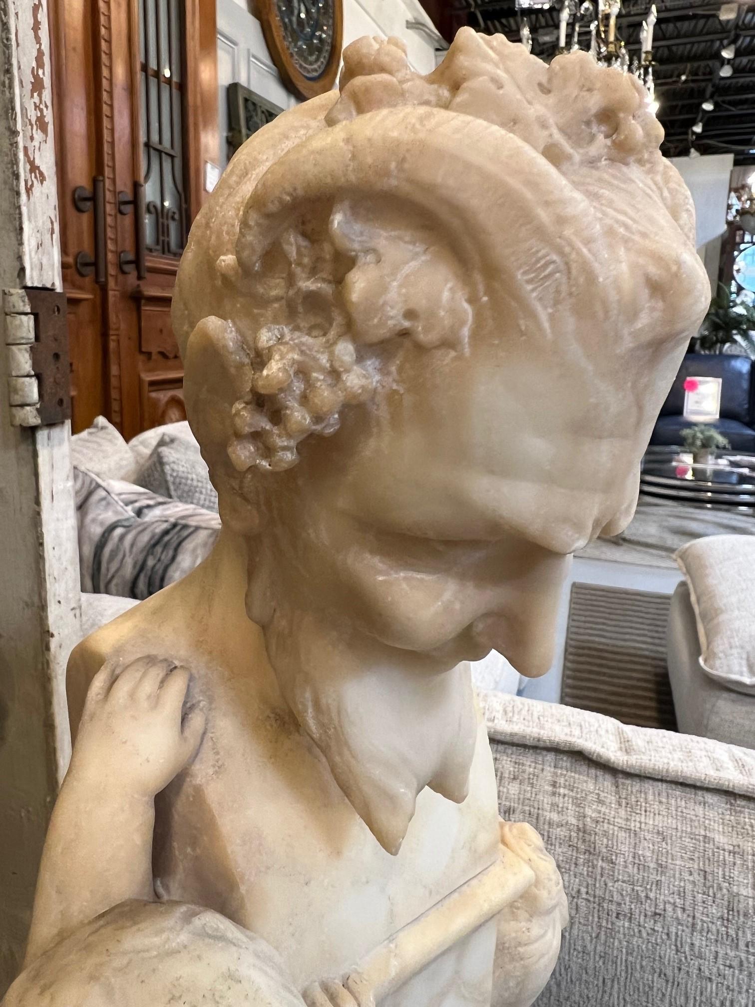 19Th Century Antique Alabaster Bust of Pan on Pedestal with Children Sculpture  For Sale 10