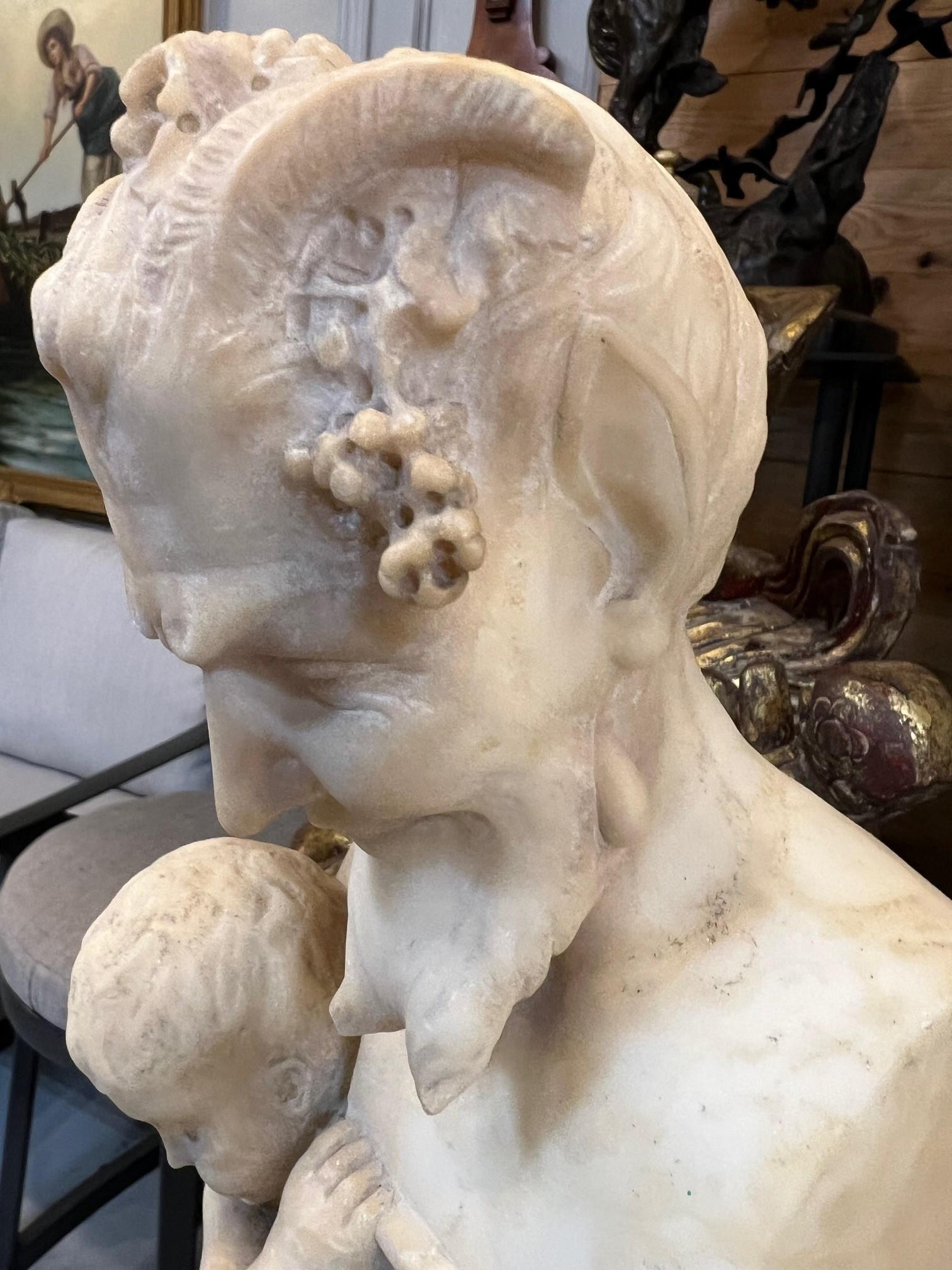 19Th Century Antique Alabaster Bust of Pan on Pedestal with Children Sculpture  For Sale 11