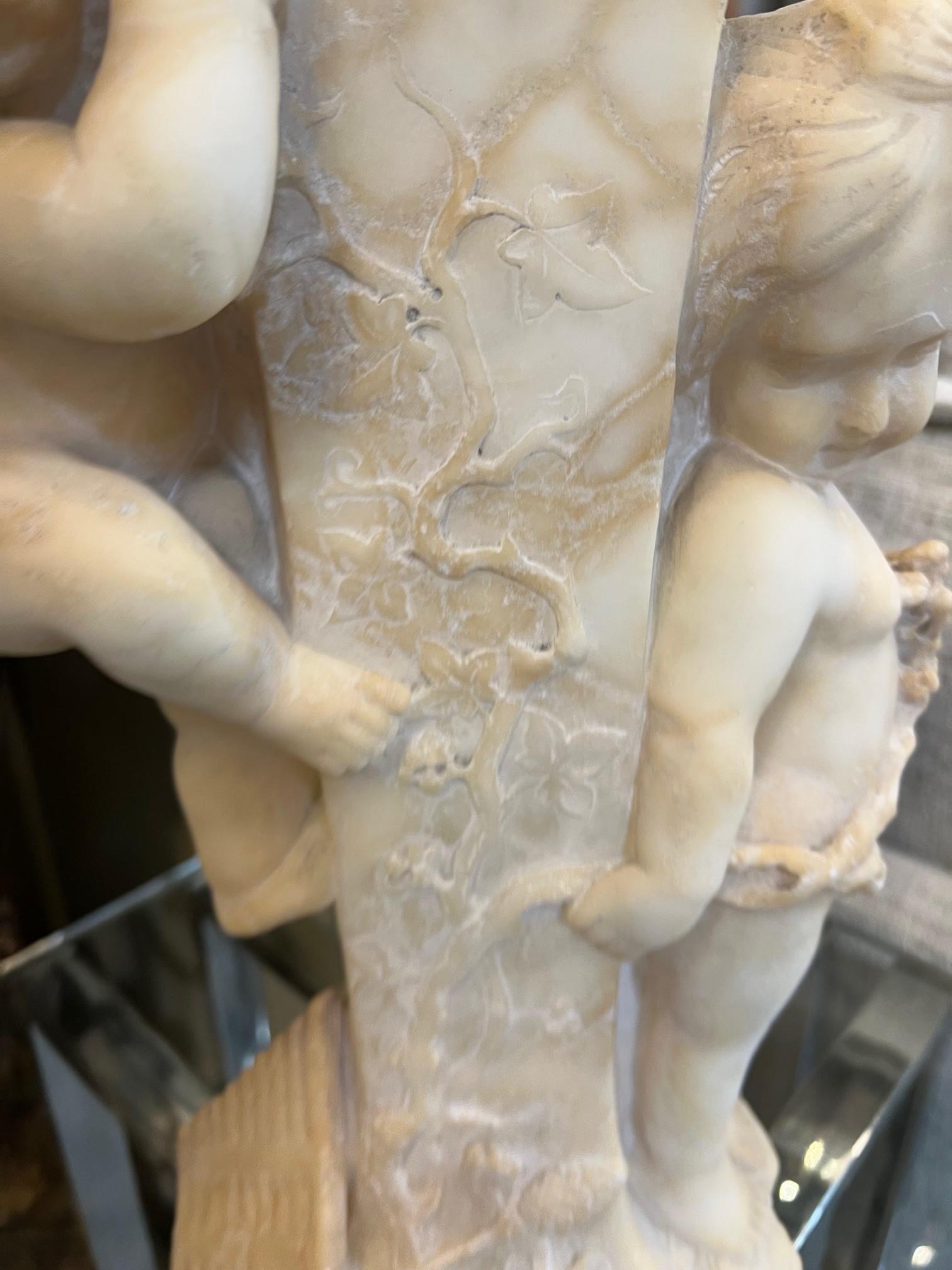 19Th Century Antique Alabaster Bust of Pan on Pedestal with Children Sculpture  For Sale 12