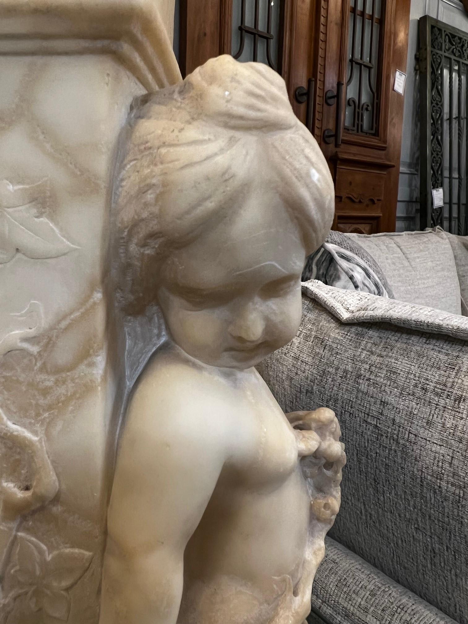 Carved 19Th Century Antique Alabaster Bust of Pan on Pedestal with Children Sculpture  For Sale