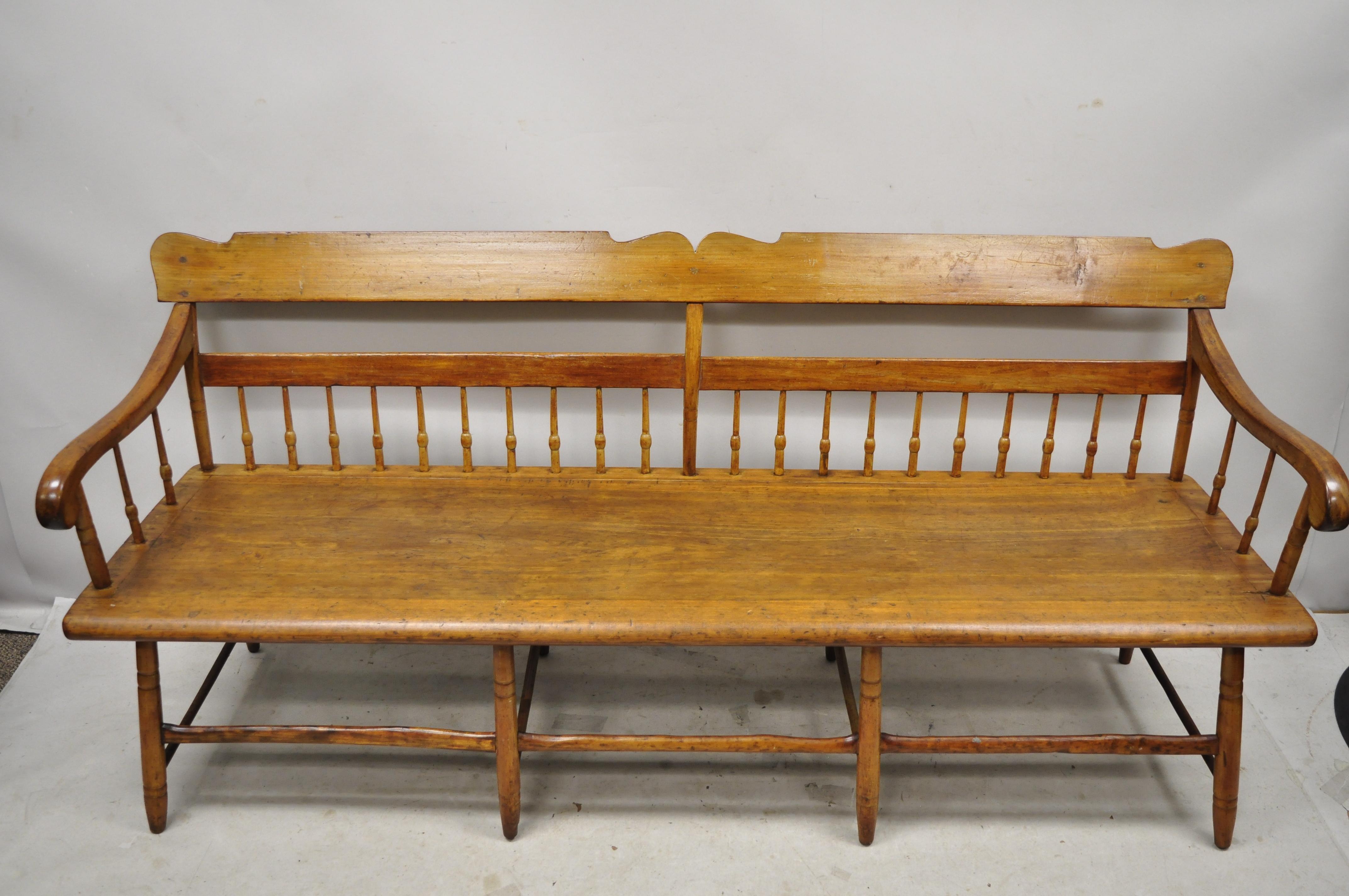 19th Century Antique American Colonial Spindle Back Hitchcock Bench 4