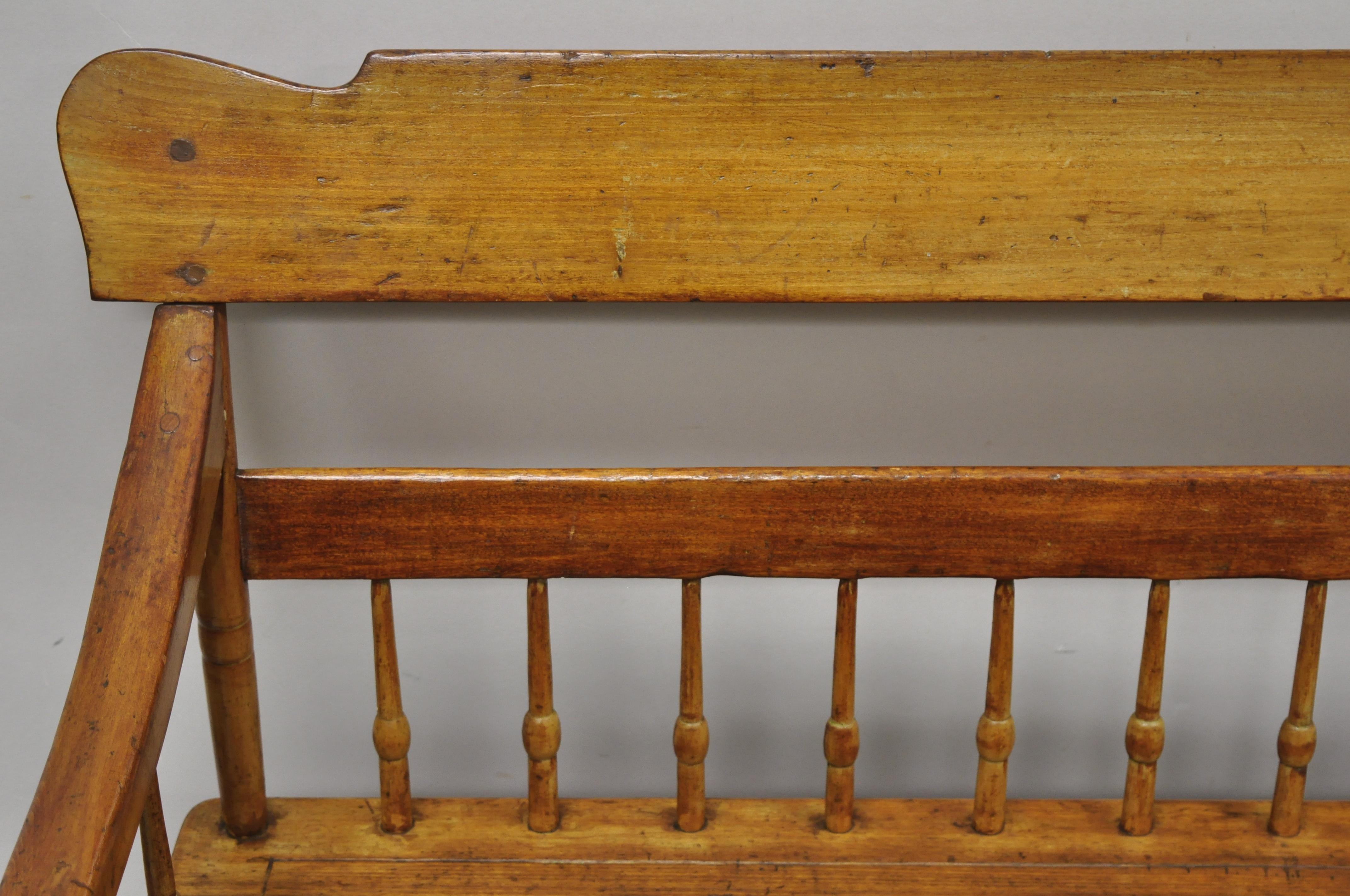North American 19th Century Antique American Colonial Spindle Back Hitchcock Bench