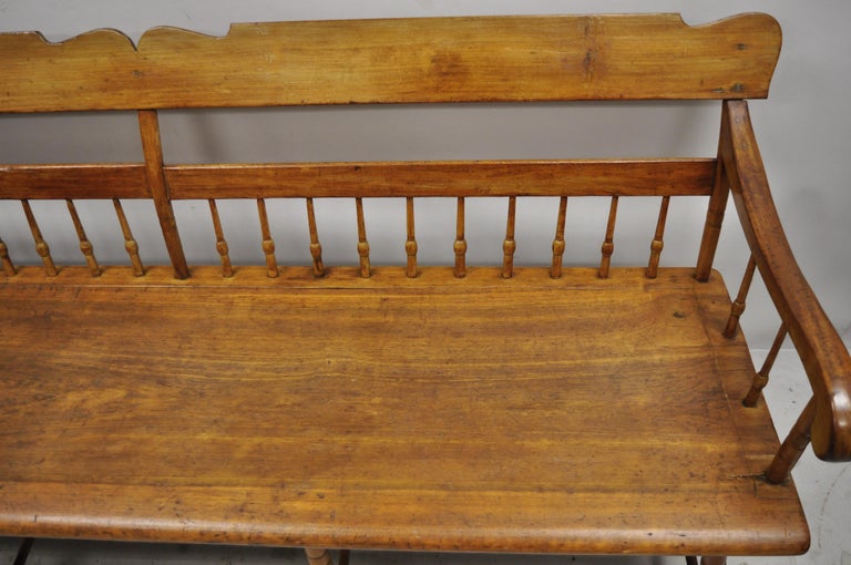 19th Century Antique American Colonial Spindle Back Hitchcock Bench at