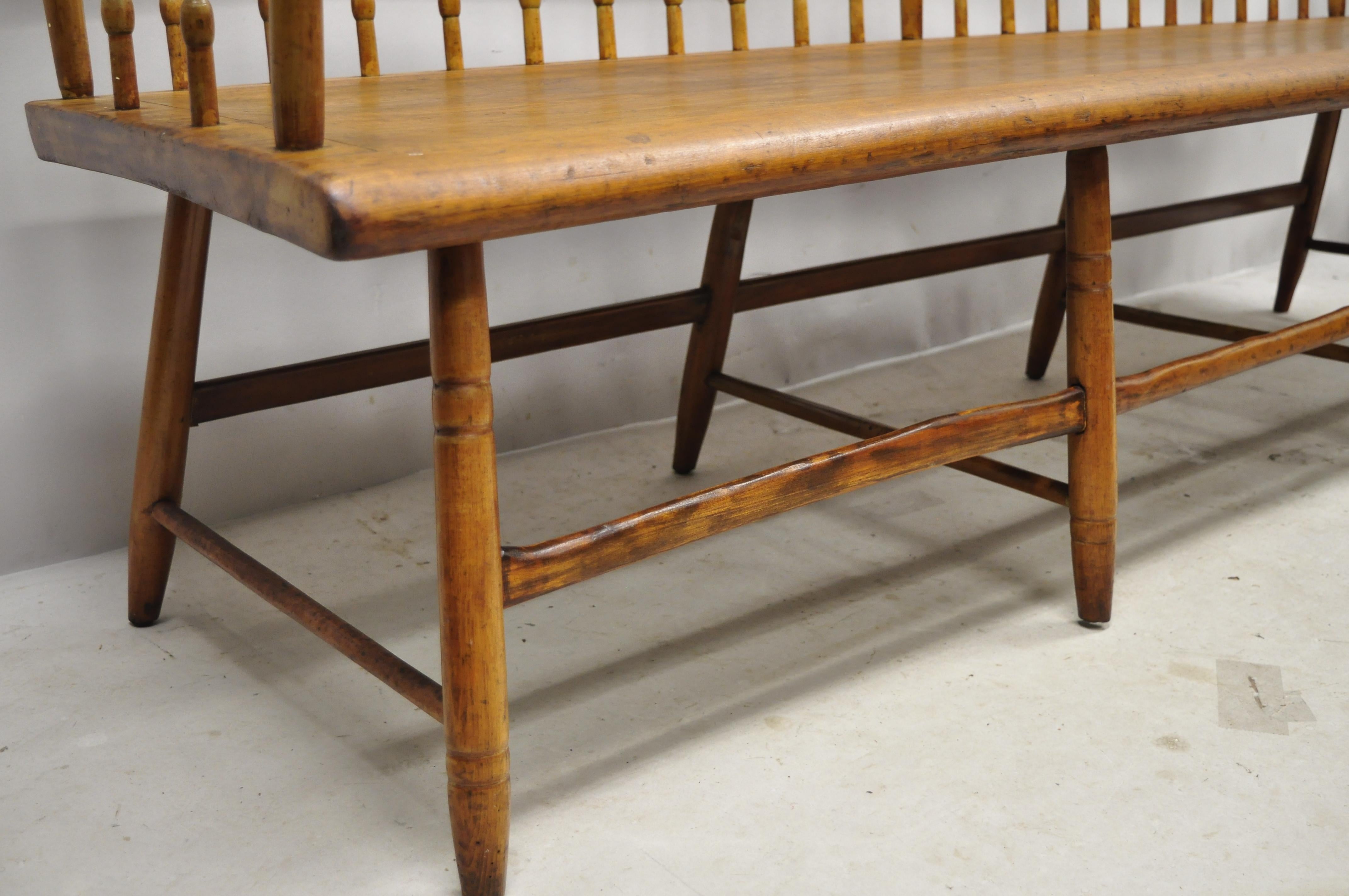 Chestnut 19th Century Antique American Colonial Spindle Back Hitchcock Bench