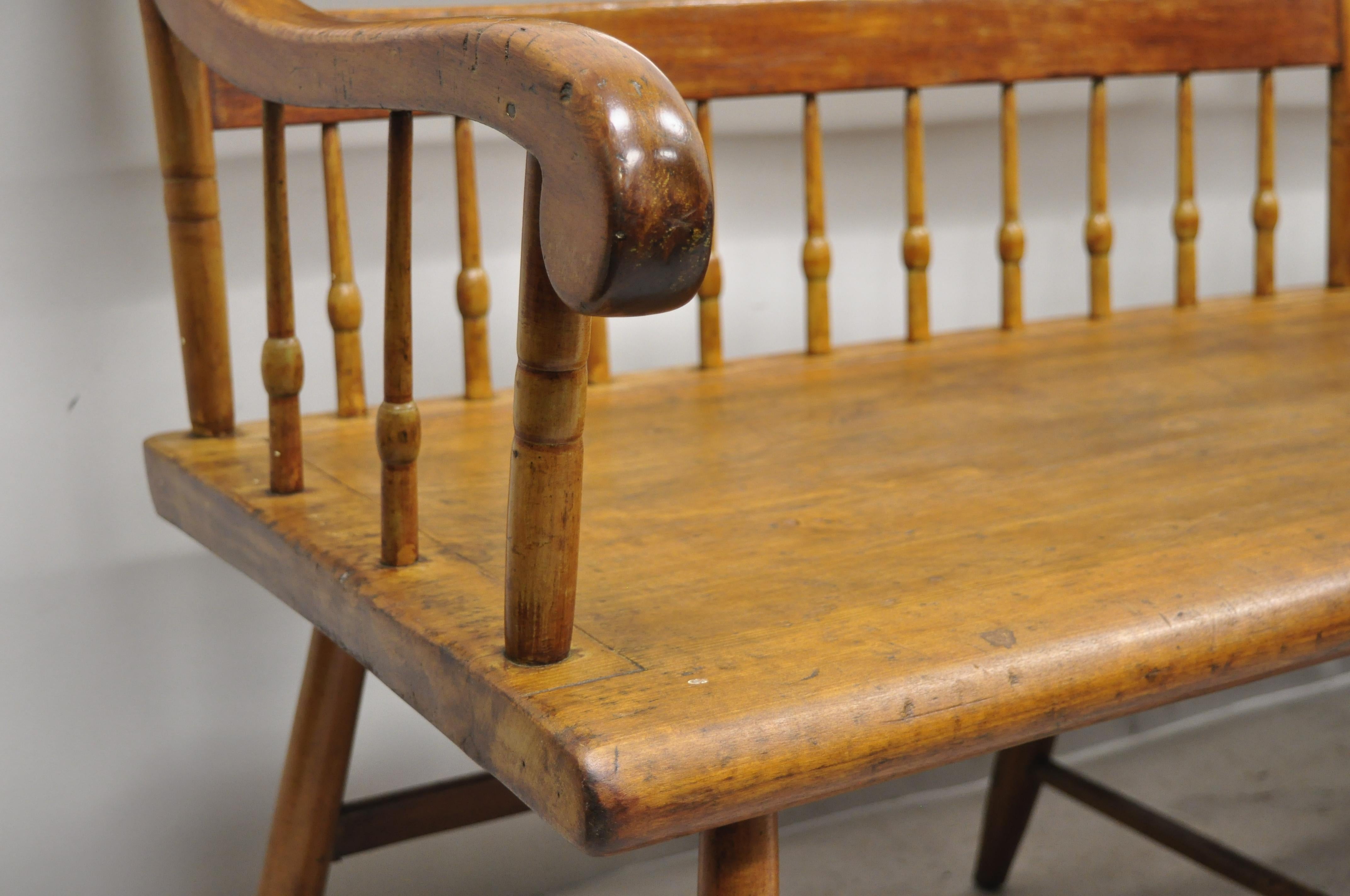 19th Century Antique American Colonial Spindle Back Hitchcock Bench 1