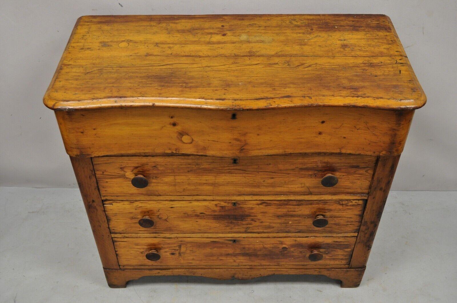 19th Century Antique American Primitive Colonial Pine 4 Drawer Chest Dresser 1