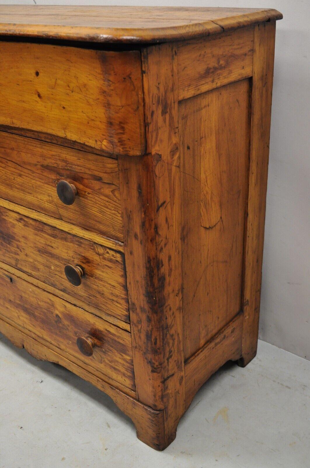 19th Century Antique American Primitive Colonial Pine 4 Drawer Chest Dresser 5
