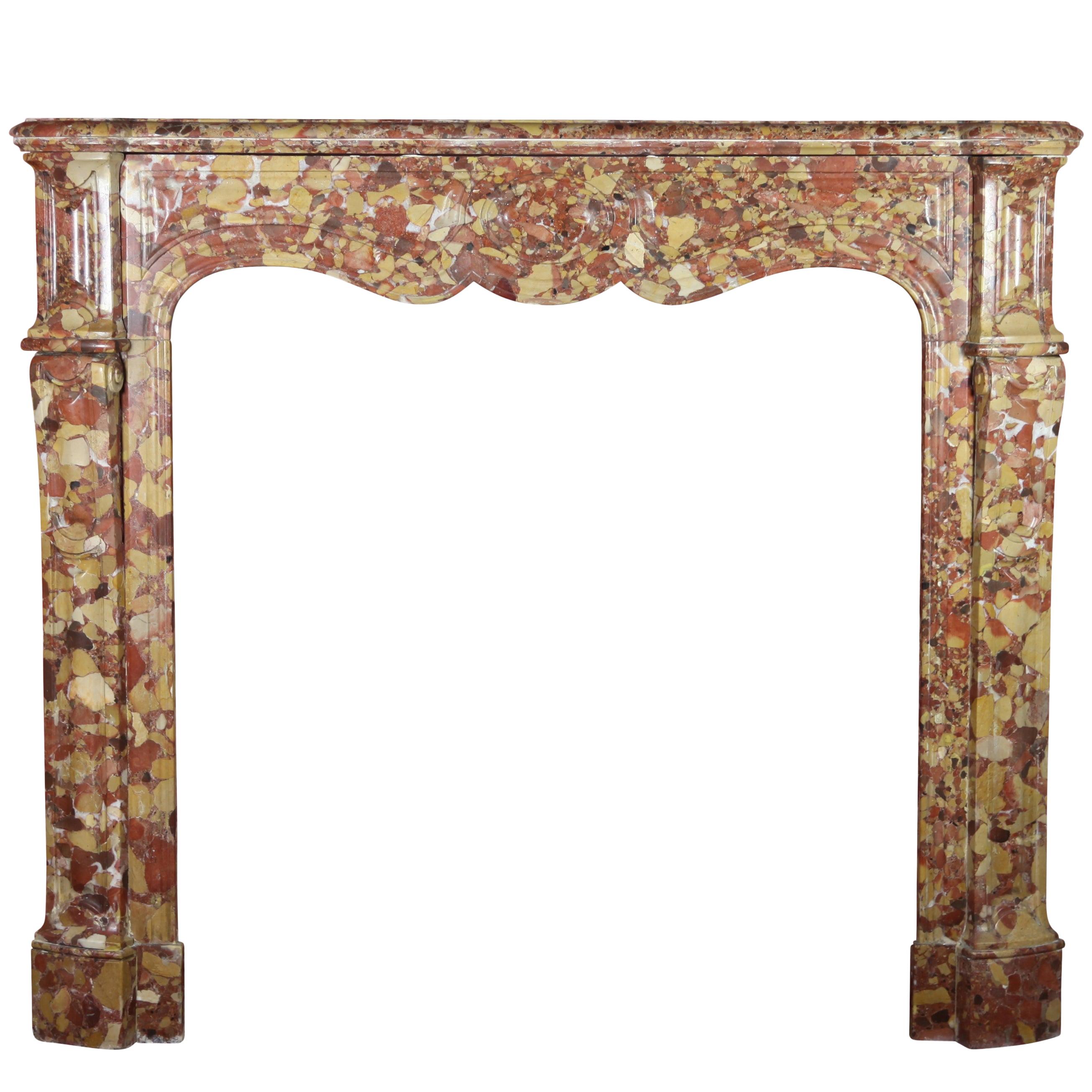 19th Century Antique and Classic French Pompadour Marble Fireplace Surround For Sale