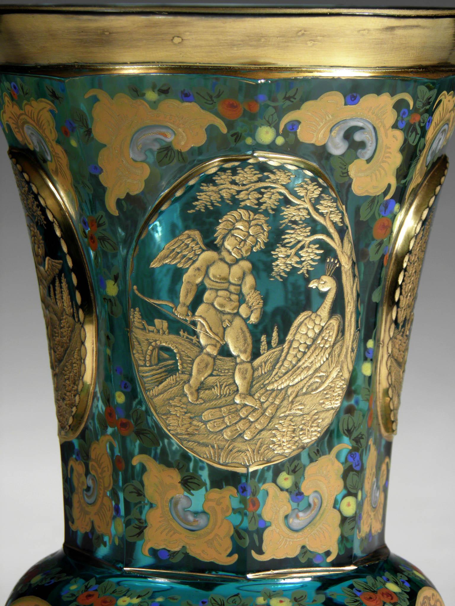 Bohemian 19th Century Antique Aquamarine Goblet