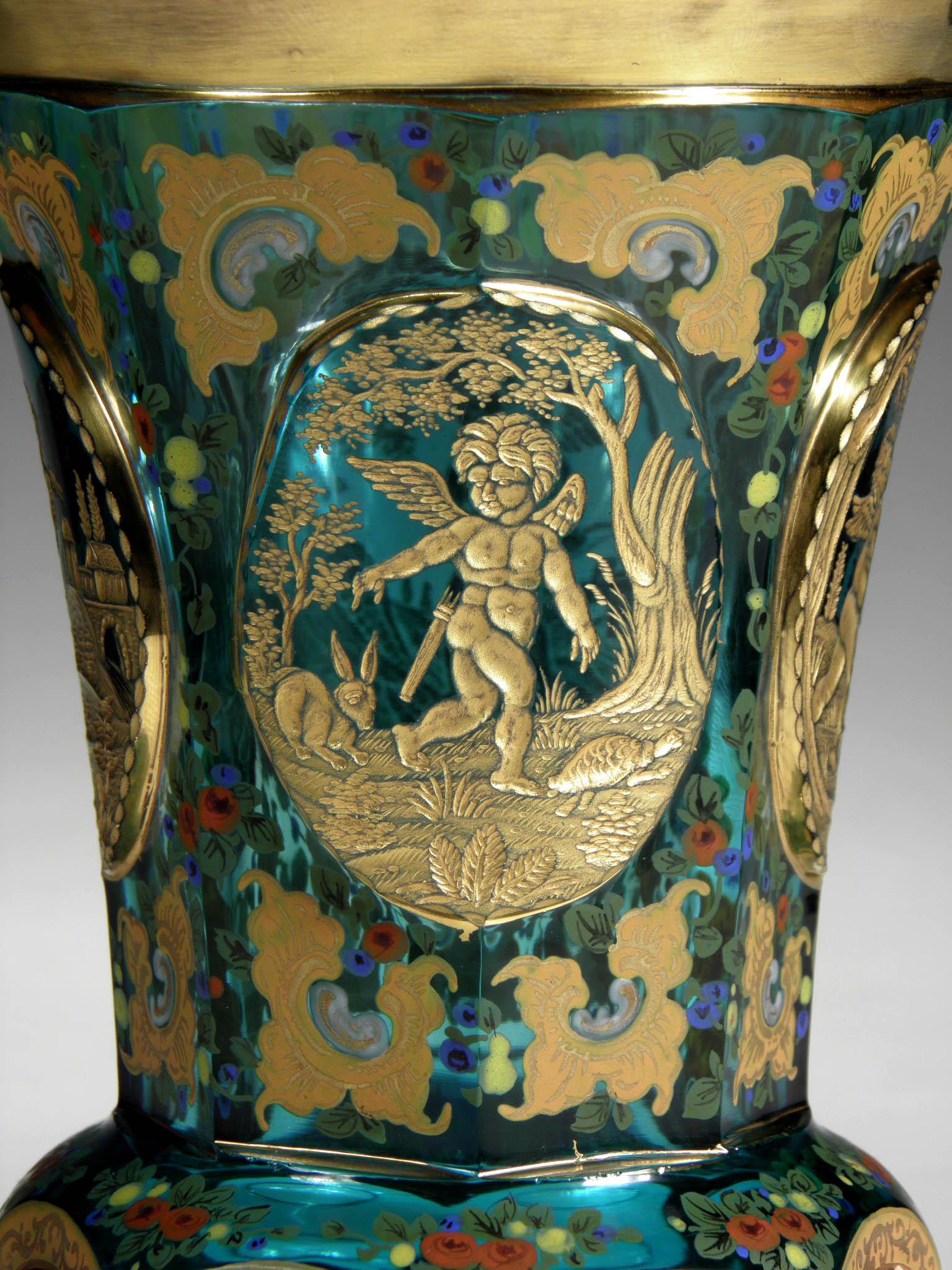 19th Century Antique Aquamarine Goblet In Good Condition In Nový Bor, CZ