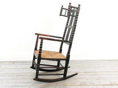 19th Century Antique Arts and Crafts Ebonized Bobbin Rocking Chair