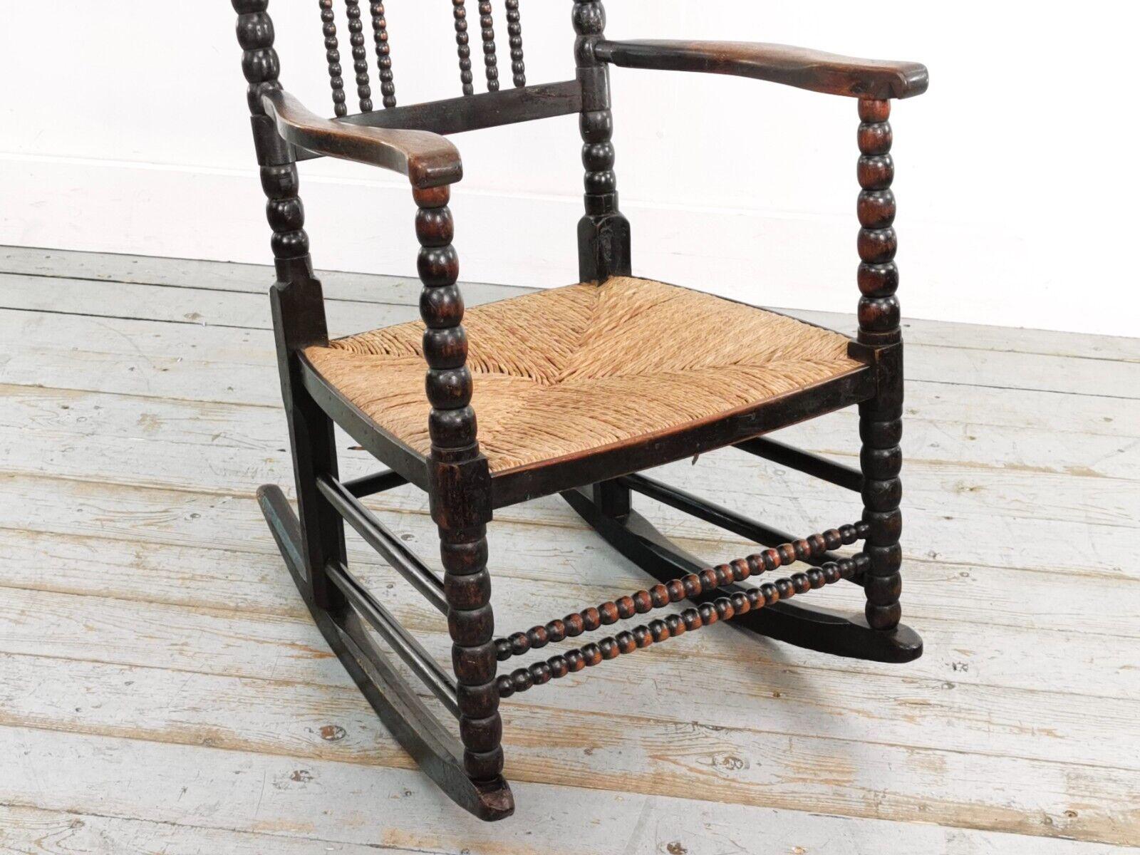 19th Century Antique Arts and Crafts Ebonized Bobbin Rocking Chair In Good Condition For Sale In STOKE ON TRENT, GB